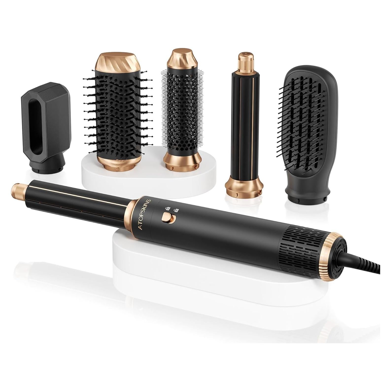 Set de Cepillo Secador 6 en 1 Atopskins - Estilizador Iónico Negro