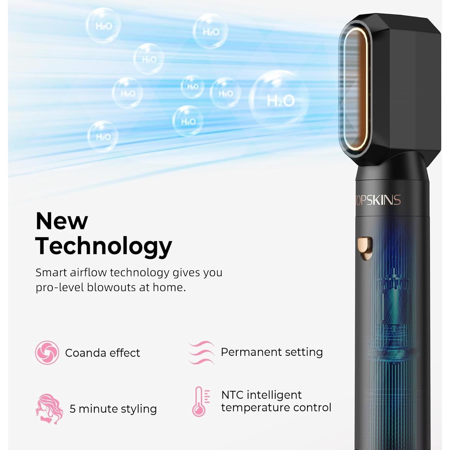 Set de Cepillo Secador 6 en 1 Atopskins - Estilizador Iónico Negro