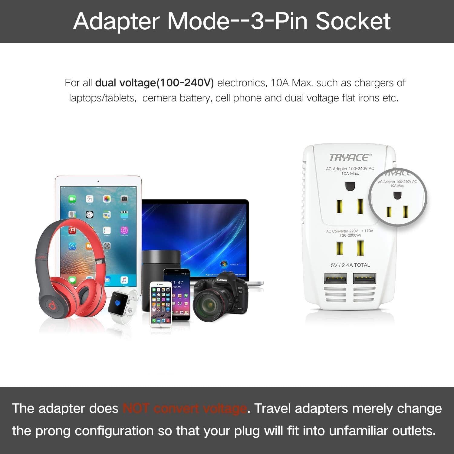 Convertidor de Voltaje 2000W TryAce 220V a 110V con USB