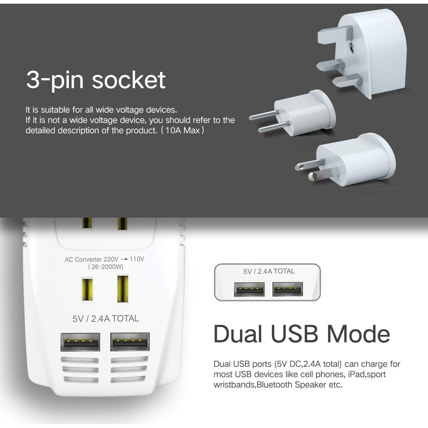 Convertidor de Voltaje 2000W TryAce 220V a 110V con USB