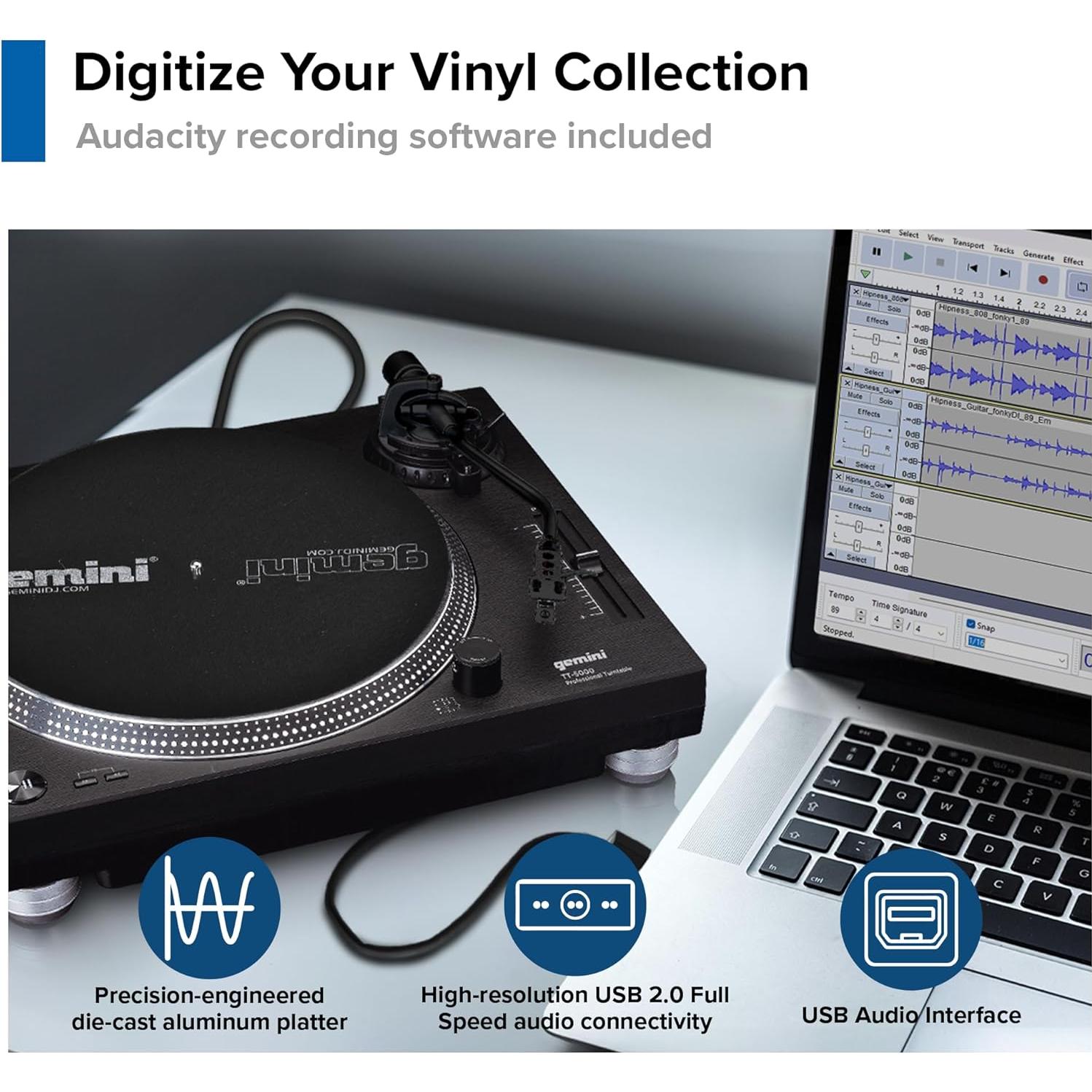 Tocadiscos DJ Gemini TT-5000 USB con preamplificador