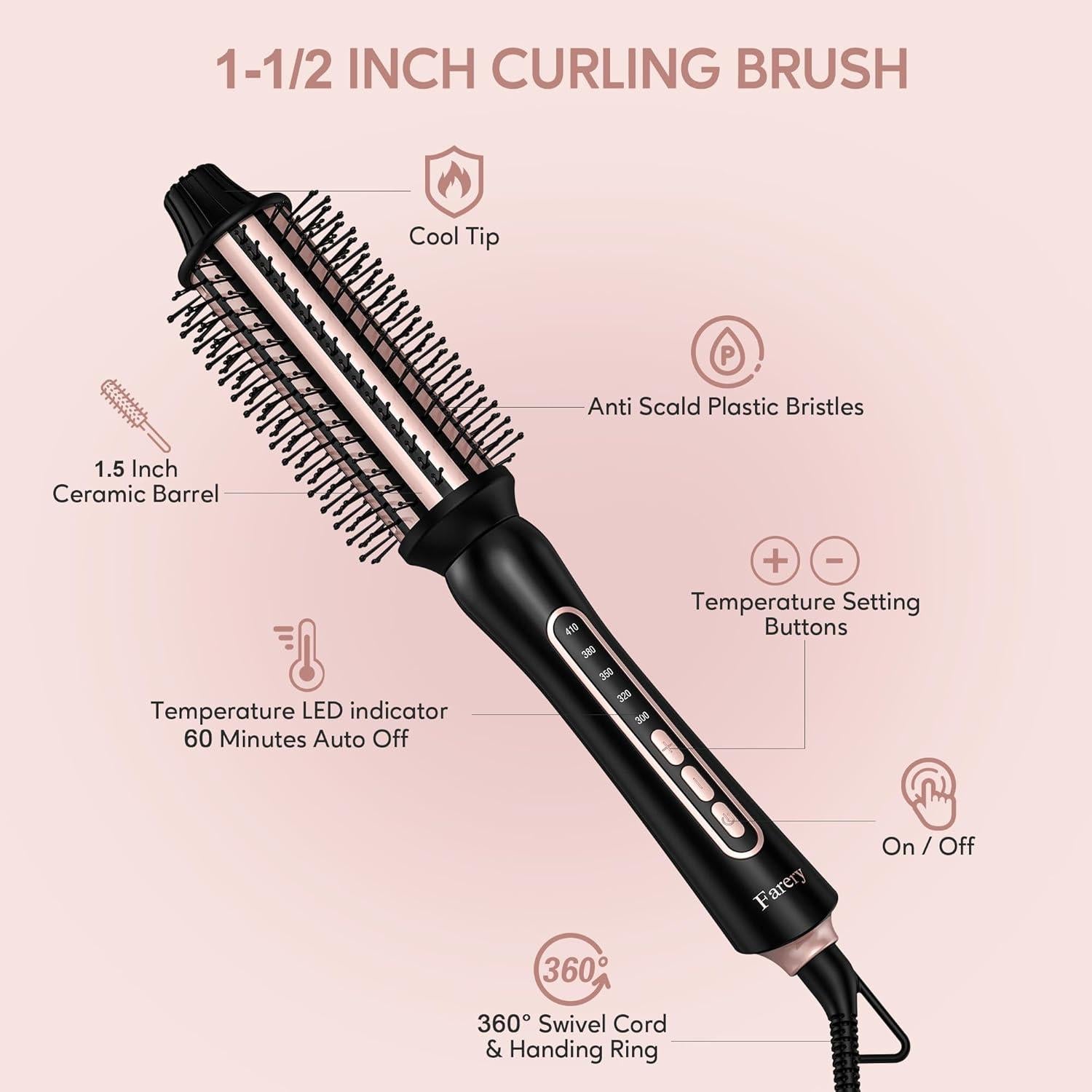 Cepillo Térmico Farery 1.5" 5 Temperaturas para Rizos Voluminosos