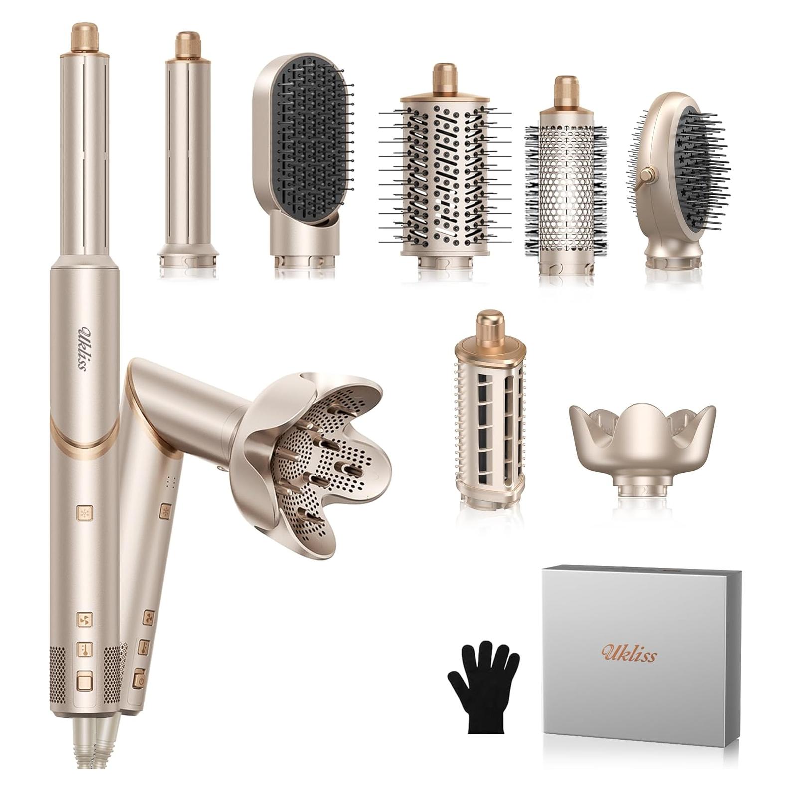 Cepillo Secador de Cabello 8 en 1 UKLISS - Estilizador de Aire Caliente 3.18 cm