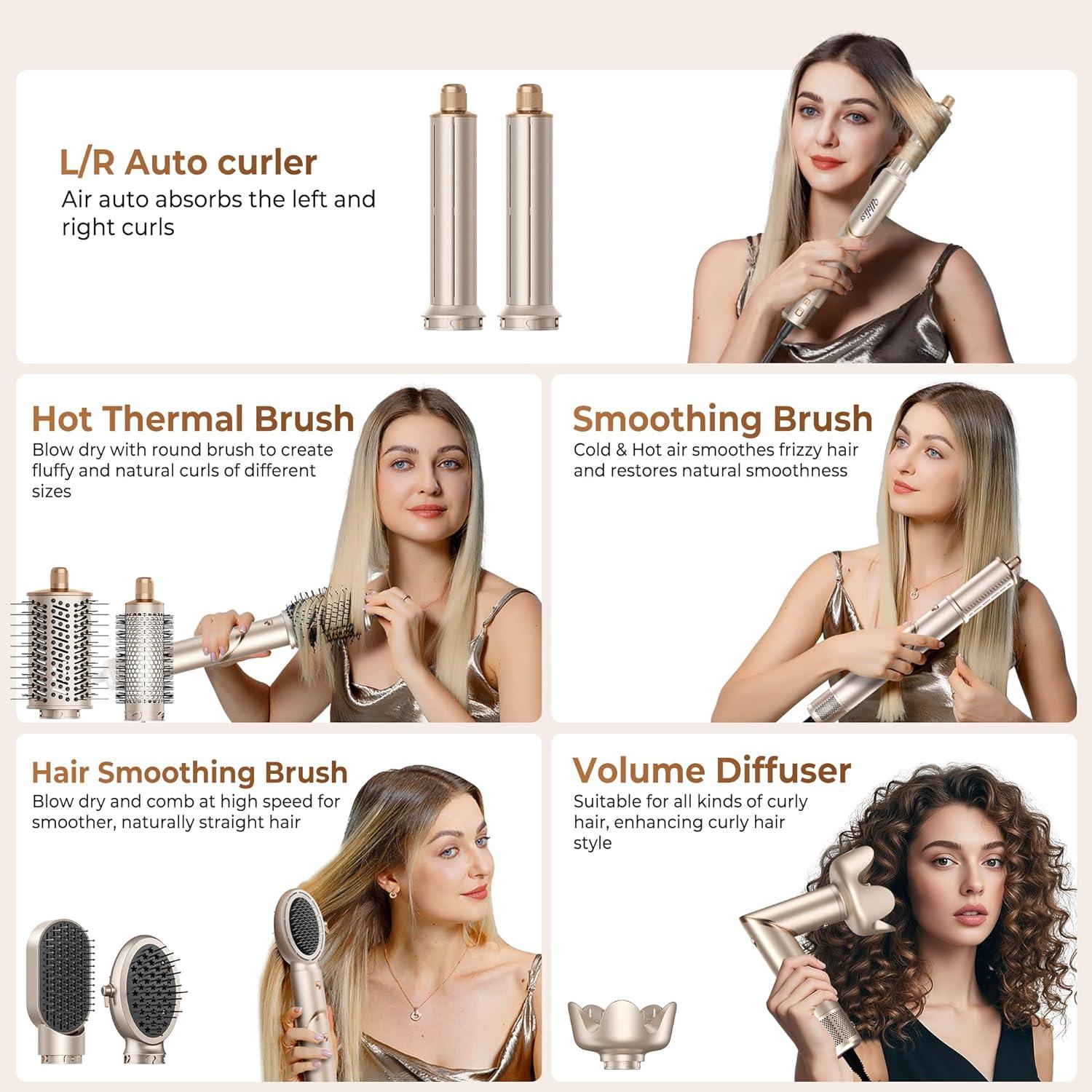 Cepillo Secador de Cabello 8 en 1 UKLISS - Estilizador de Aire Caliente 3.18 cm