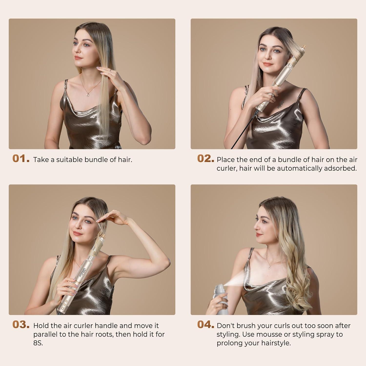 Cepillo Secador de Cabello 8 en 1 UKLISS - Estilizador de Aire Caliente 3.18 cm