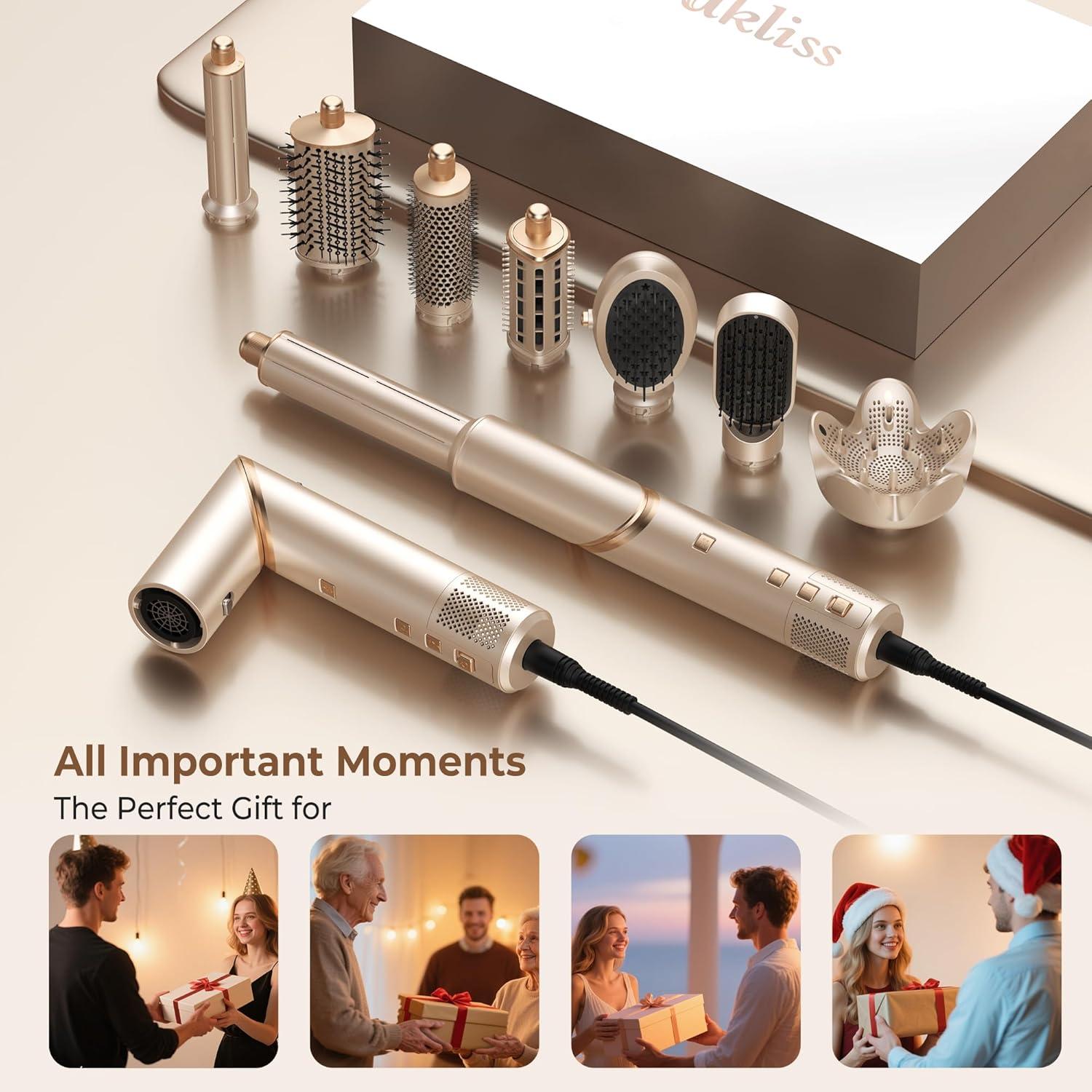 Cepillo Secador de Cabello 8 en 1 UKLISS - Estilizador de Aire Caliente 3.18 cm