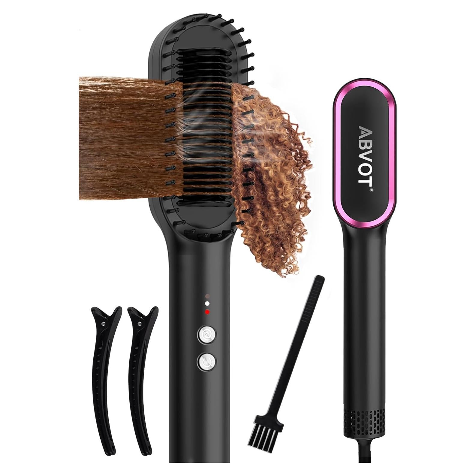 Cepillo Alisador de Cabello ABVOT Negro, Doble Voltaje, 29.27 cm