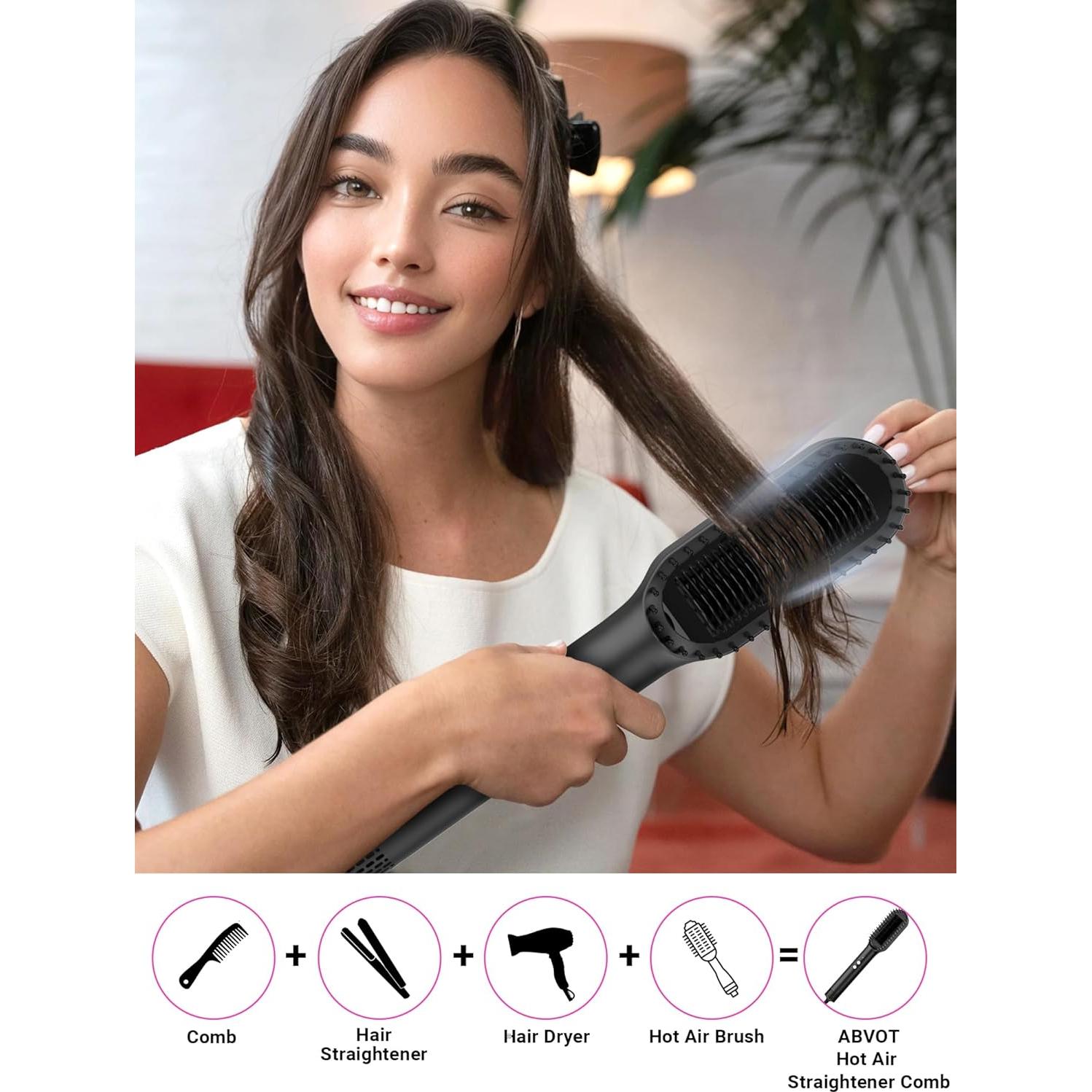 Cepillo Alisador de Cabello ABVOT Negro, Doble Voltaje, 29.27 cm