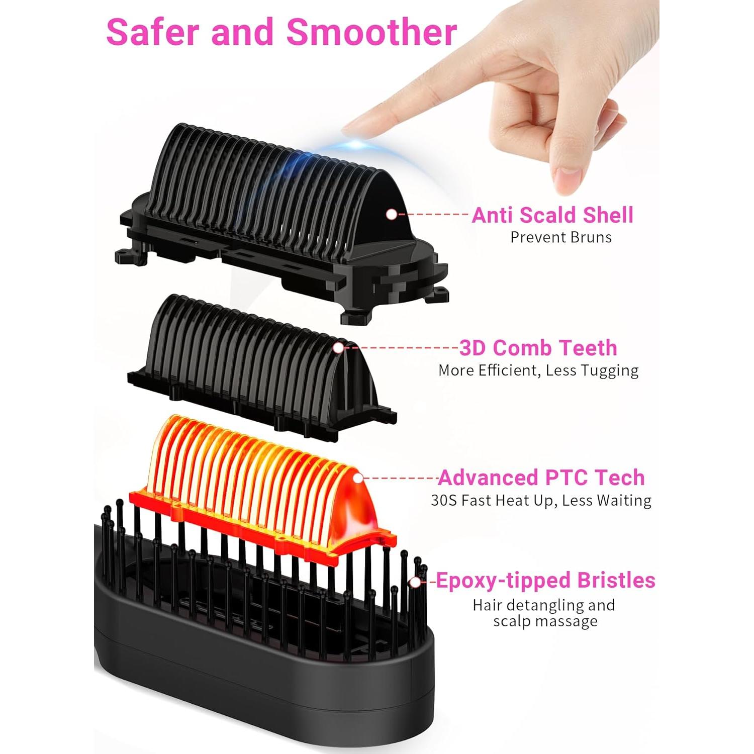 Cepillo Alisador de Cabello ABVOT Negro, Doble Voltaje, 29.27 cm