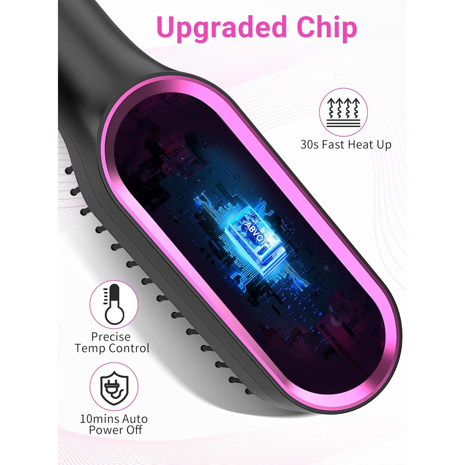 Cepillo Alisador de Cabello ABVOT Negro, Doble Voltaje, 29.27 cm