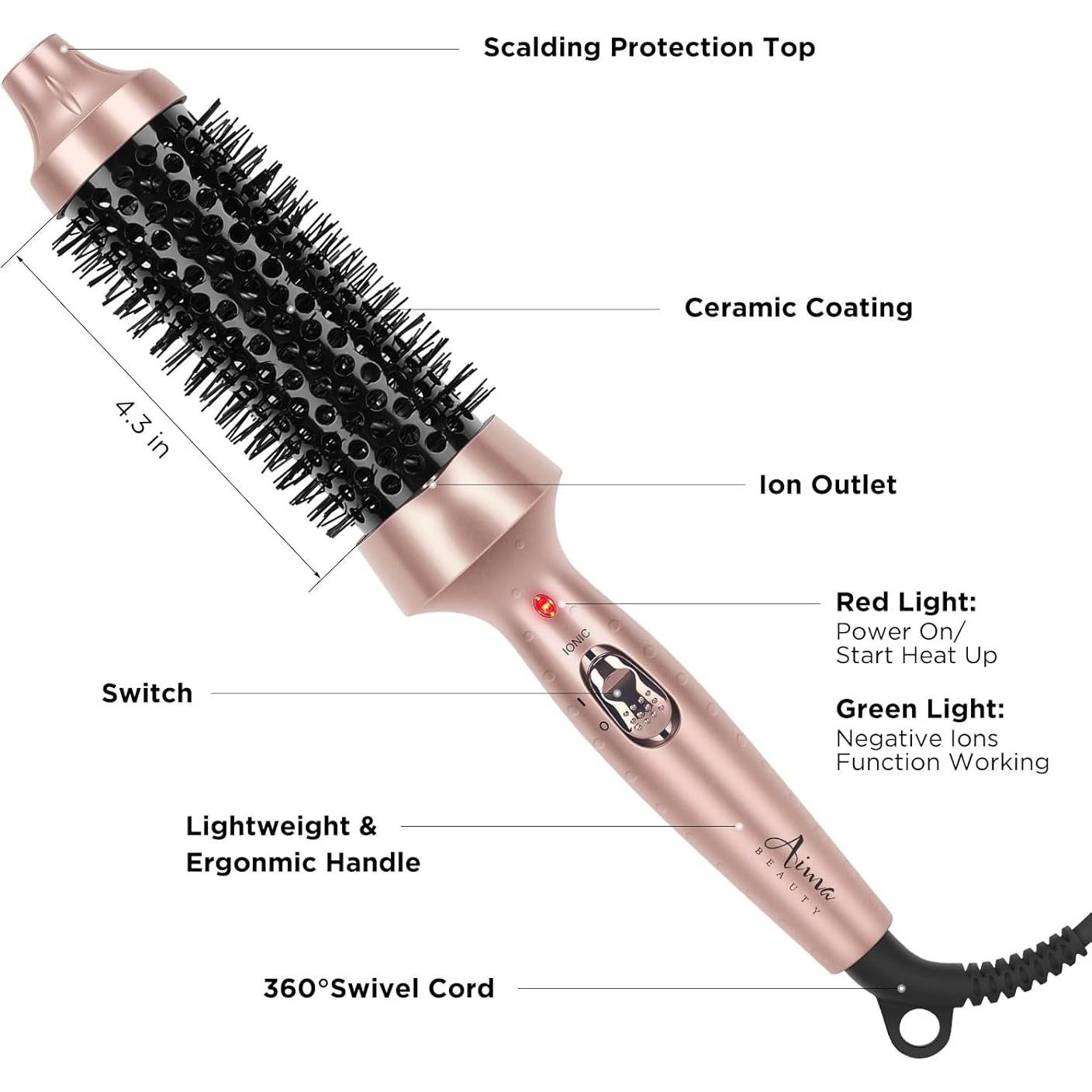 Cepillo Calentado Aima Beauty 1.3" Dorado para Rizar Cabello