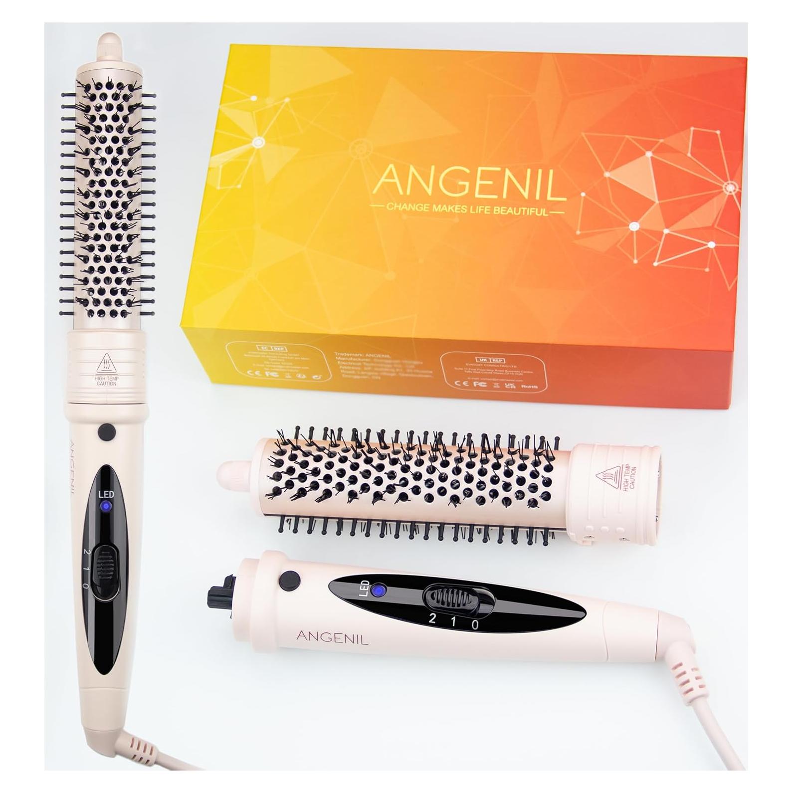 Cepillo de Pelo Calentado ANGELIL 1.25" Rosa - Alisador y Voluminizador