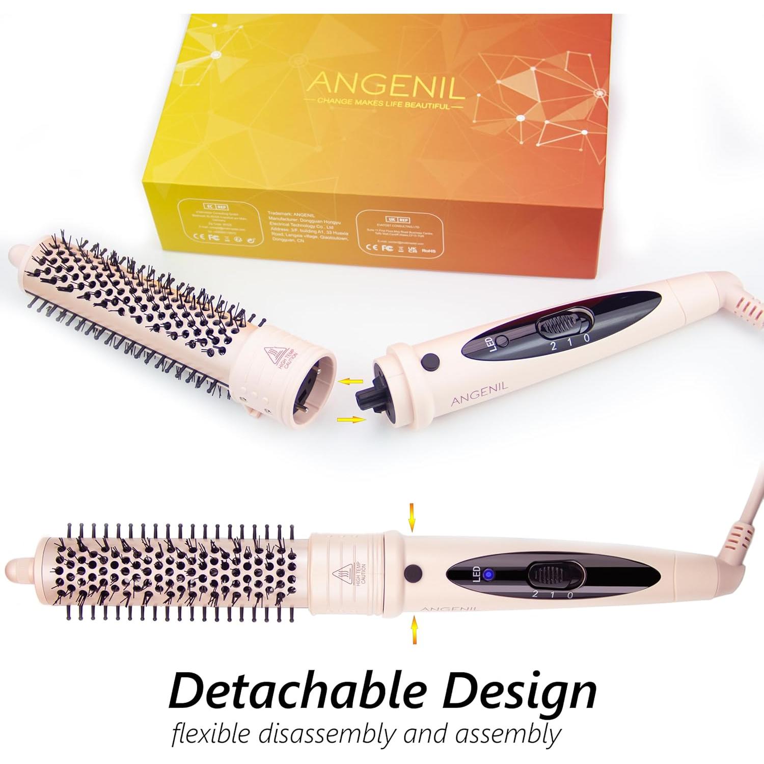 Cepillo de Pelo Calentado ANGELIL 1.25" Rosa - Alisador y Voluminizador