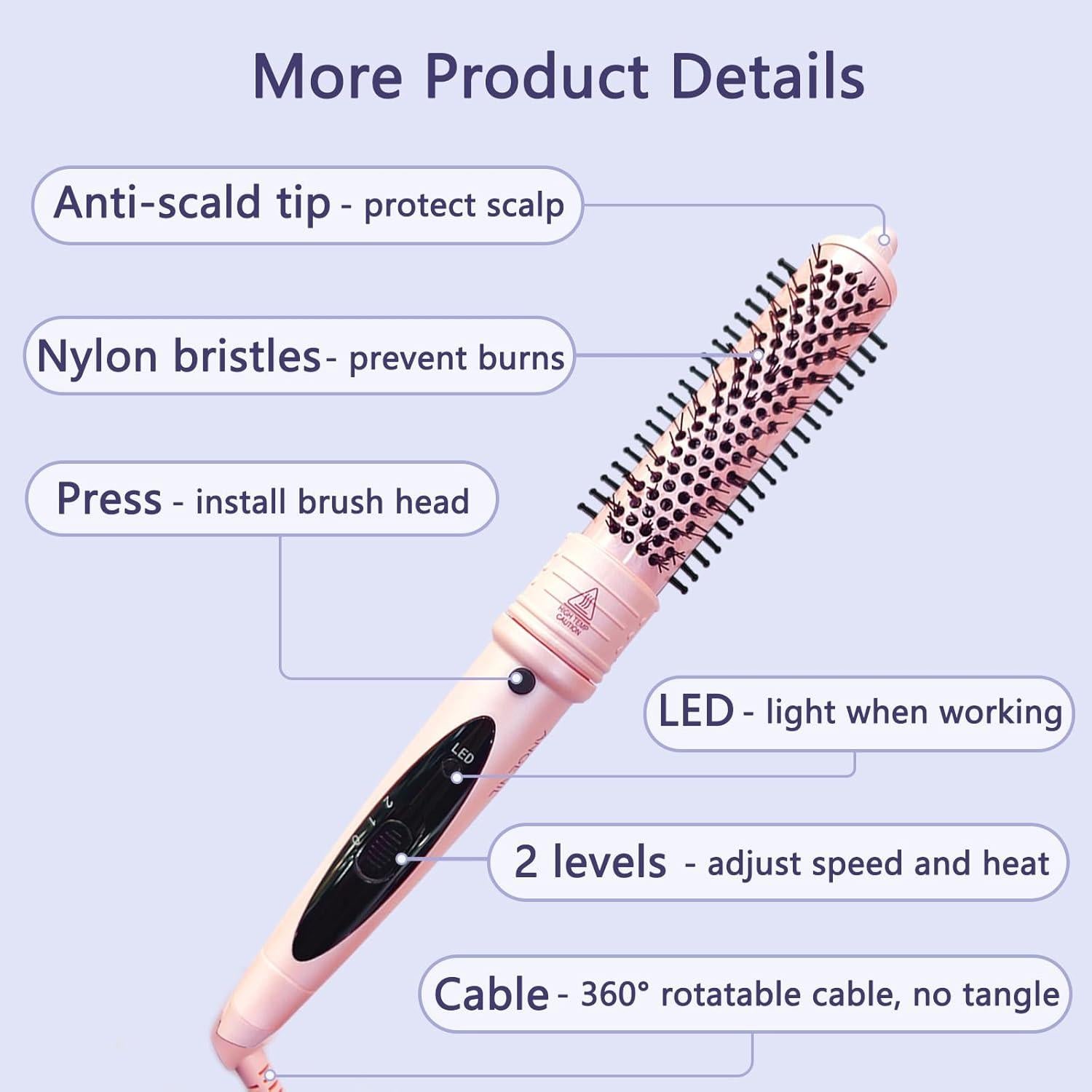 Cepillo de Pelo Calentado ANGELIL 1.25" Rosa - Alisador y Voluminizador