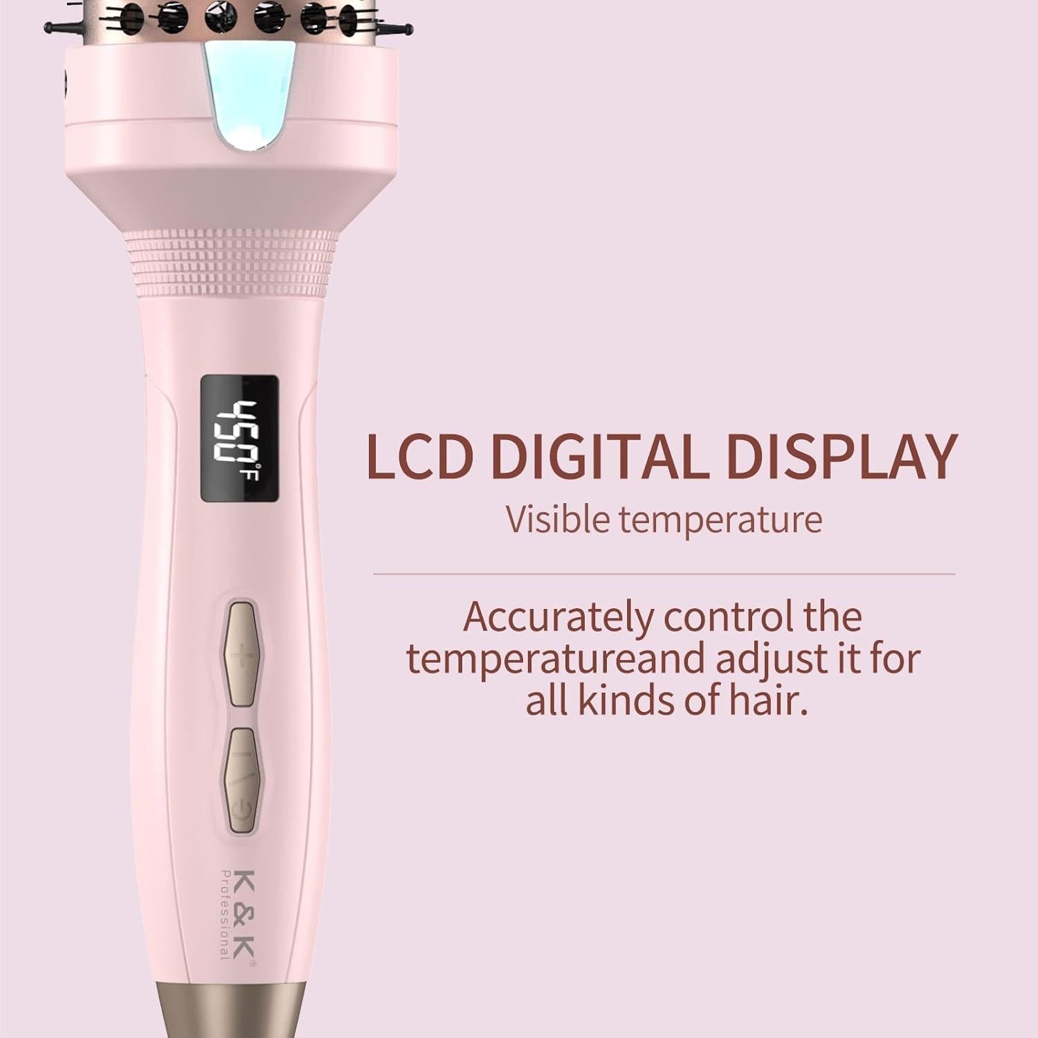 Cepillo Térmico K&K 1.7" Rosa - Voluminizador 2 en 1