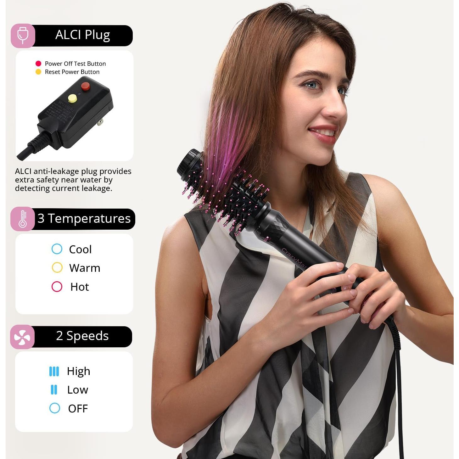 Secador y Estilizador de Cabello 7 en 1 CrazyMar Rosa