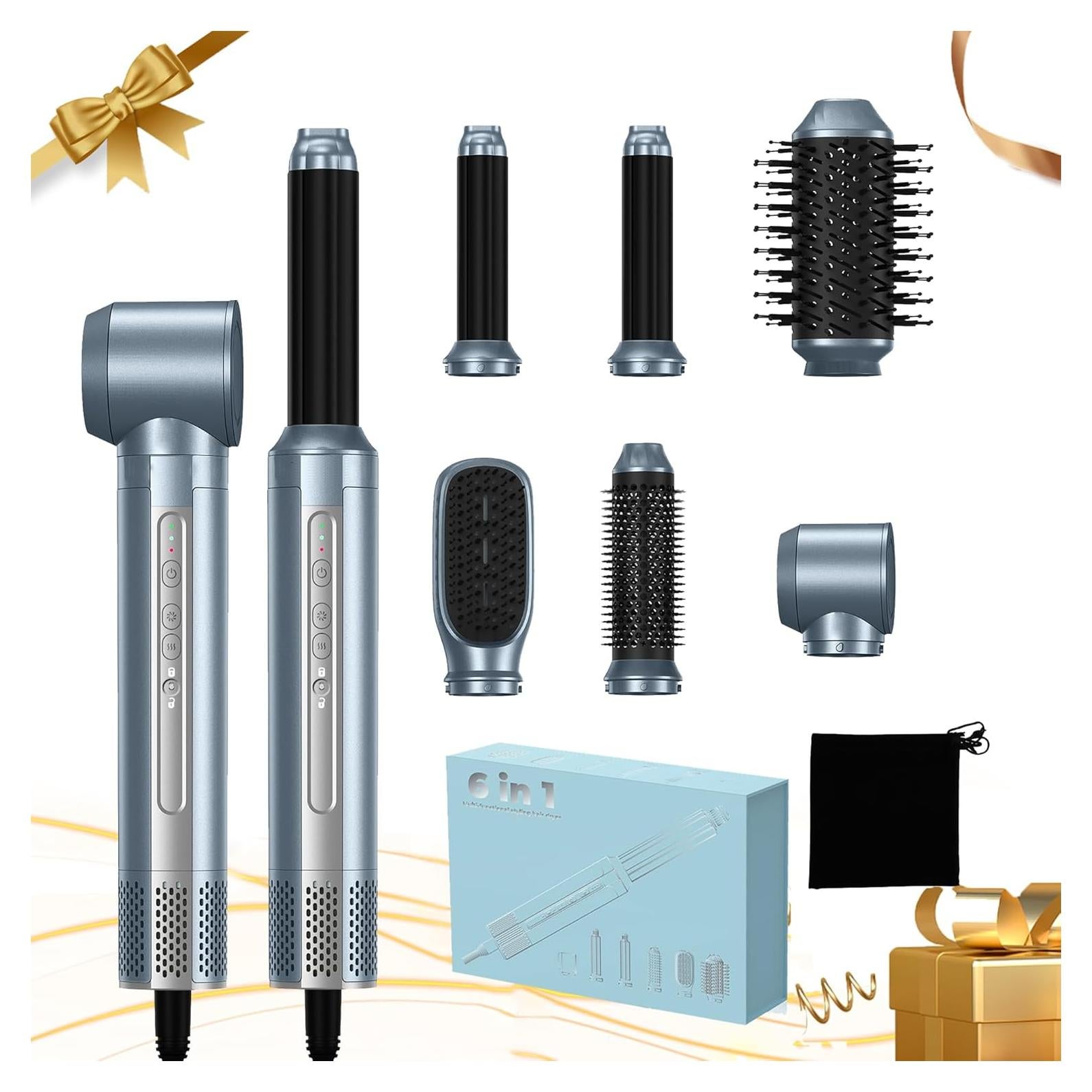 Hair Dryer Brush,Blow Dryer Brush with Attachments,110000 RPM Curly Twist 6 in 1 Air Style, Professional Ionic Hair Styling Tool, Left & Right Air Curler, Volumizer