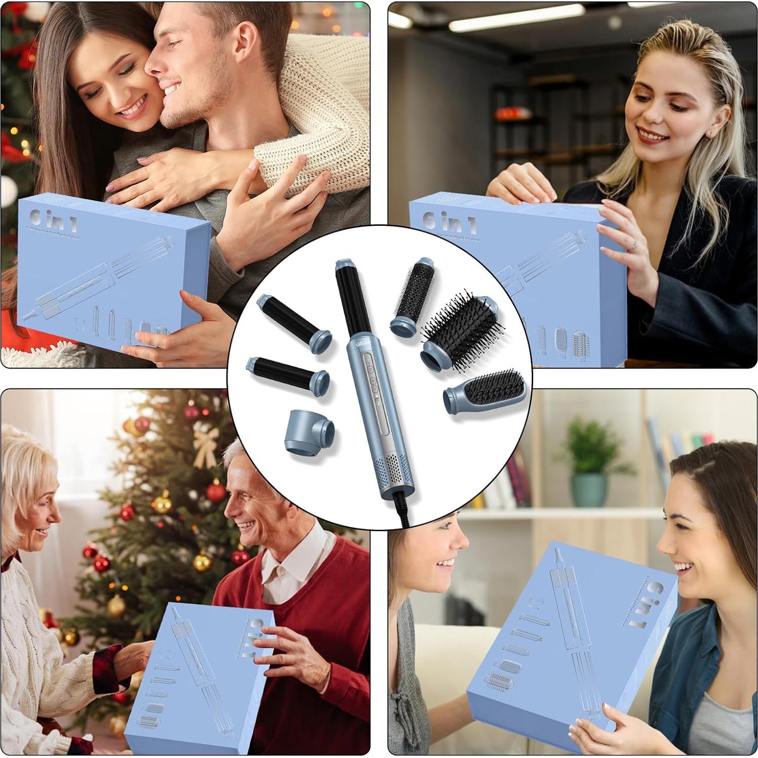 Hair Dryer Brush,Blow Dryer Brush with Attachments,110000 RPM Curly Twist 6 in 1 Air Style, Professional Ionic Hair Styling Tool, Left & Right Air Curler, Volumizer