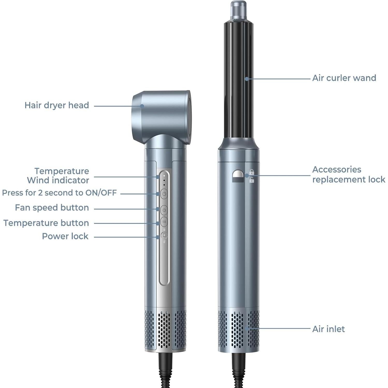 Hair Dryer Brush,Blow Dryer Brush with Attachments,110000 RPM Curly Twist 6 in 1 Air Style, Professional Ionic Hair Styling Tool, Left & Right Air Curler, Volumizer