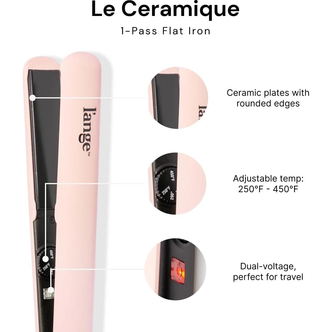 Plancha de Pelo L'ANGE HAIR Le Ceramique Rosa 1 Pase 28.4cm