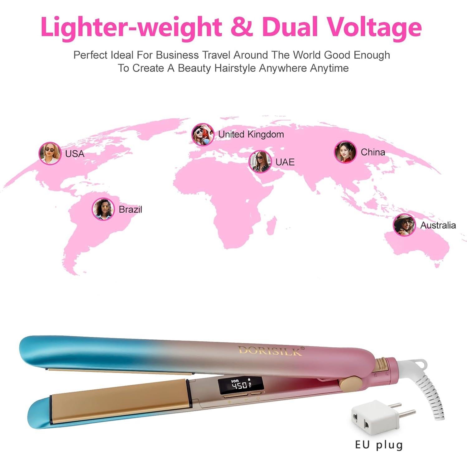 Plancha de Pelo DORISILK 2 en 1 Cerámica 1 Pulgada 450°C