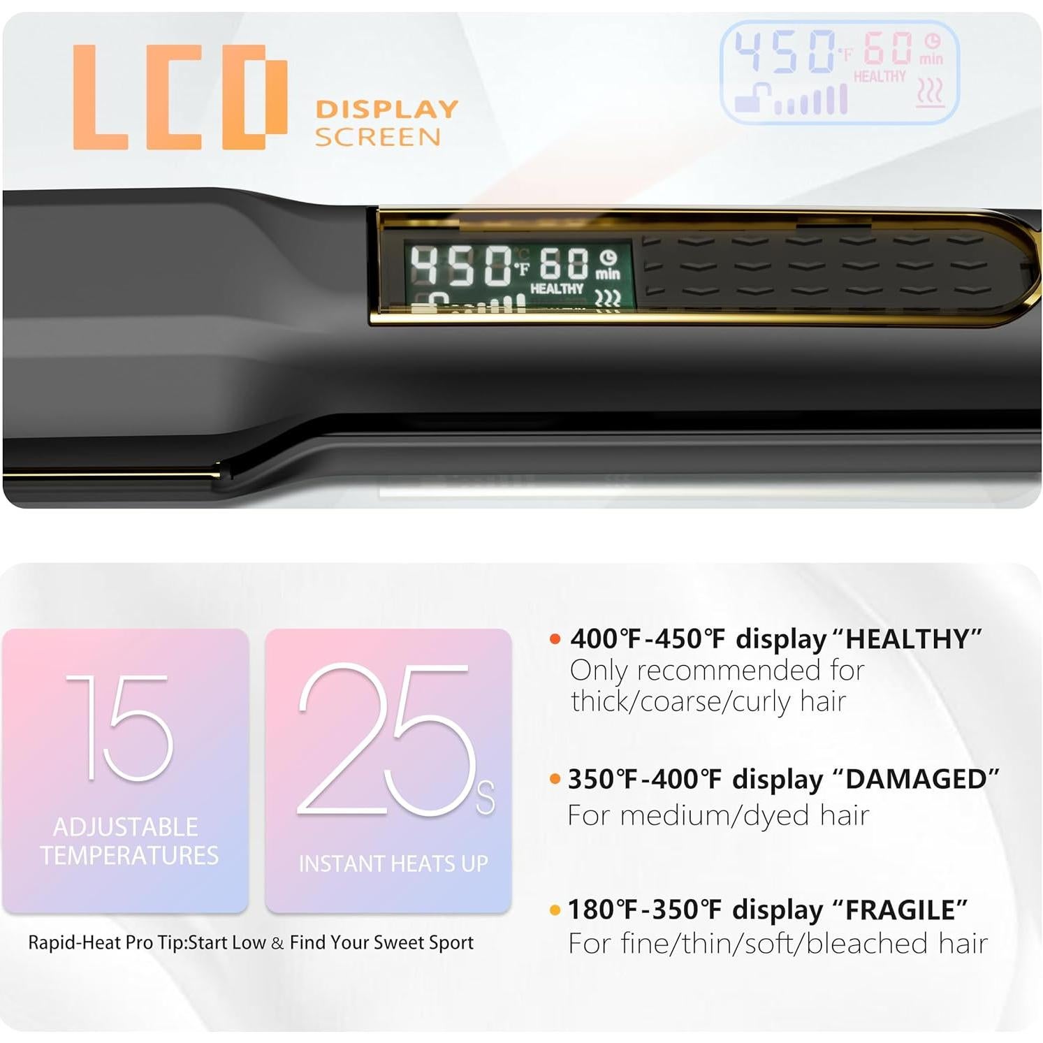 Plancha de Pelo Profesional Thirtek 1.5" Cerámica Titanio LCD