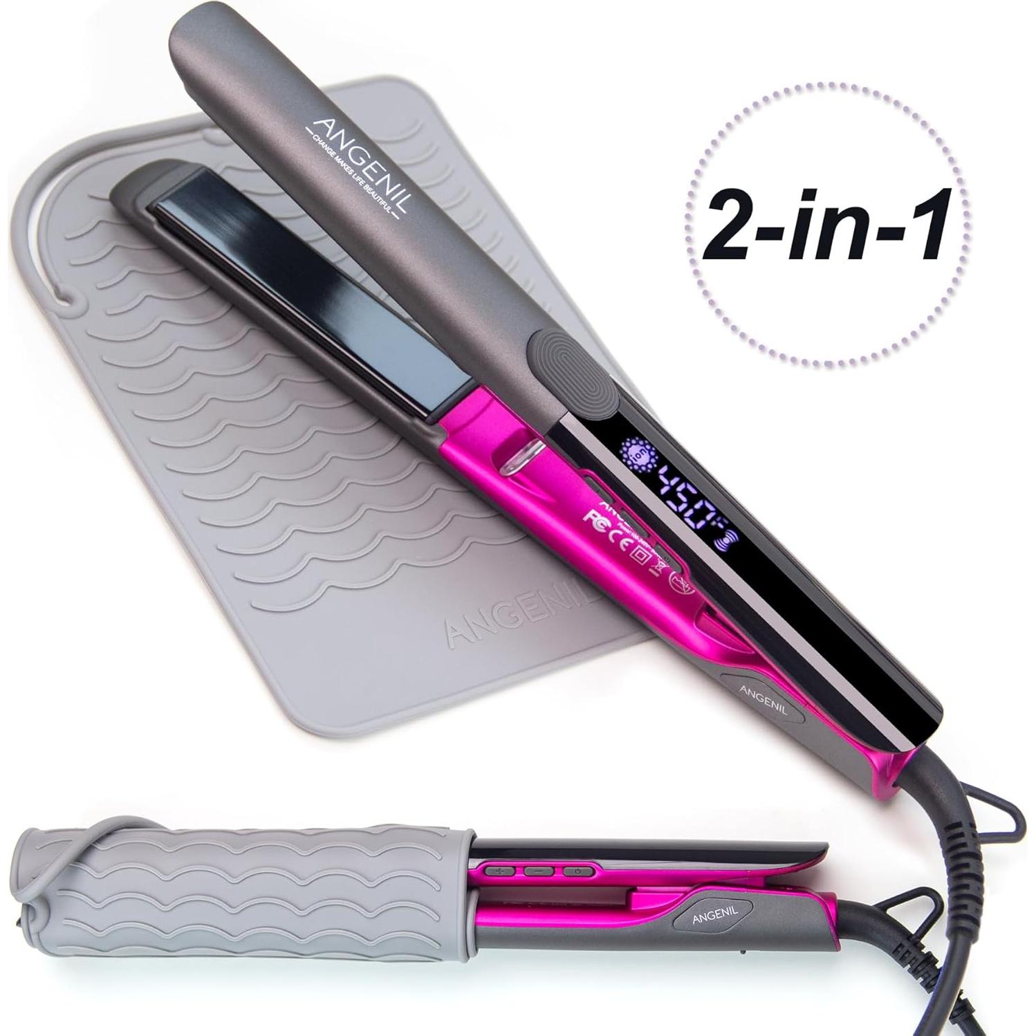 Plancha de Pelo Profesional ANGELIL 2 en 1 Titanio 1"