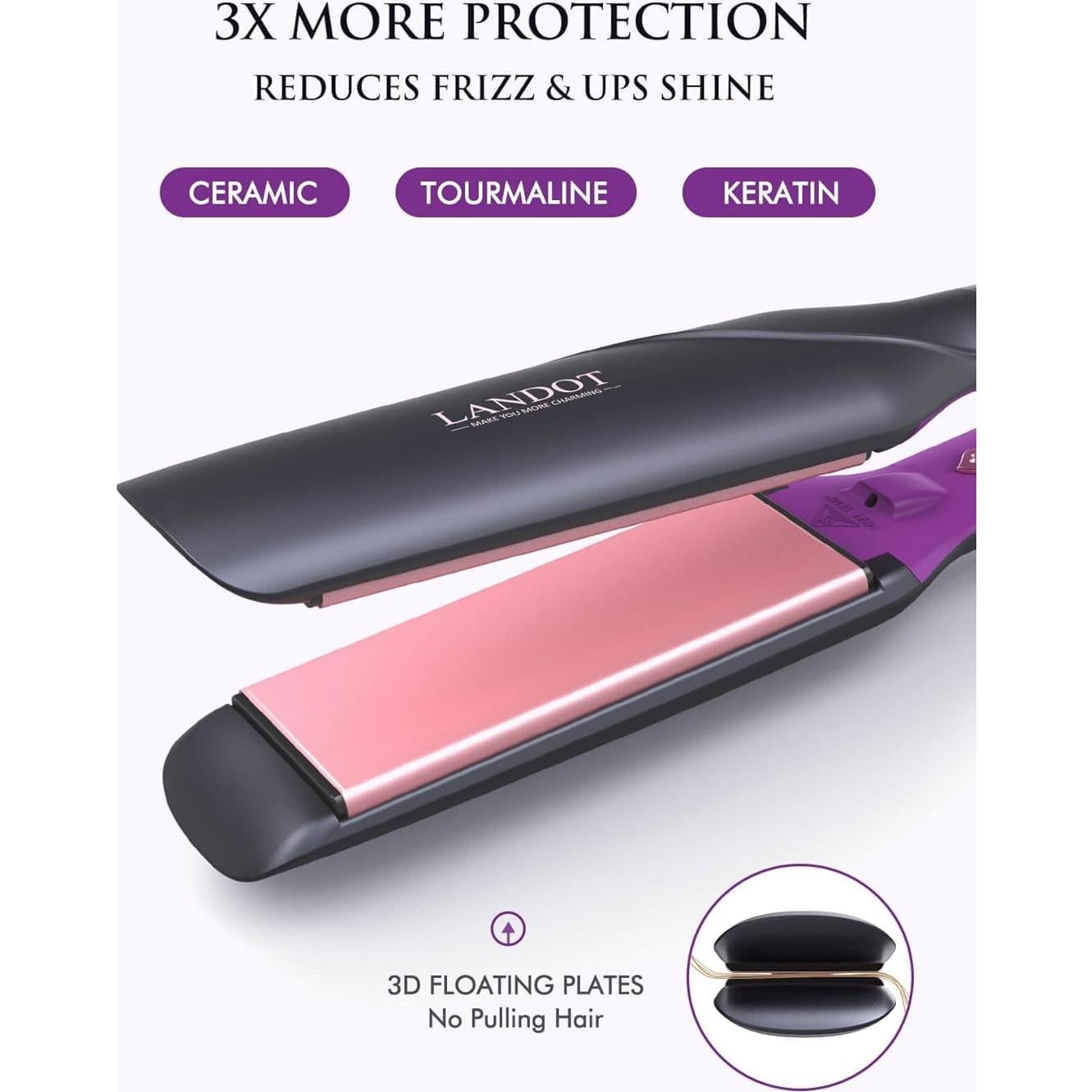 Plancha de Cabello Ancha Landot QF-Z400 Cerámica 4.4 cm