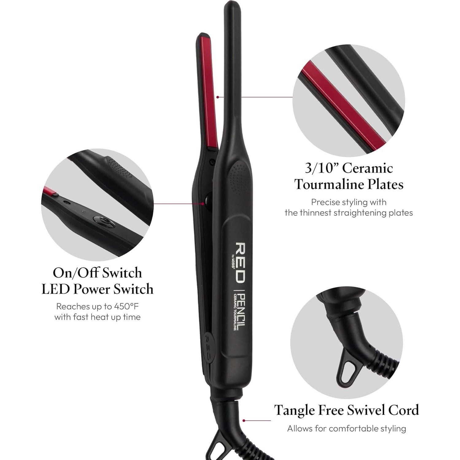 Plancha Plana Red by Kiss Pencil Cerámica 0.76 cm 450°F