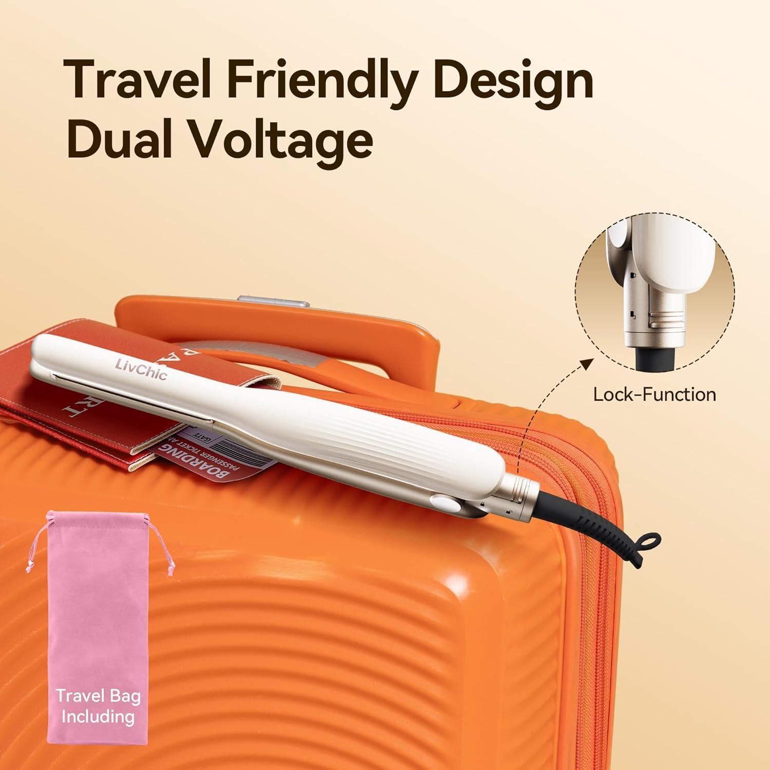 Plancha Plana Pequeña LivChic 1/2" Cerámica Doble Voltaje Blanco