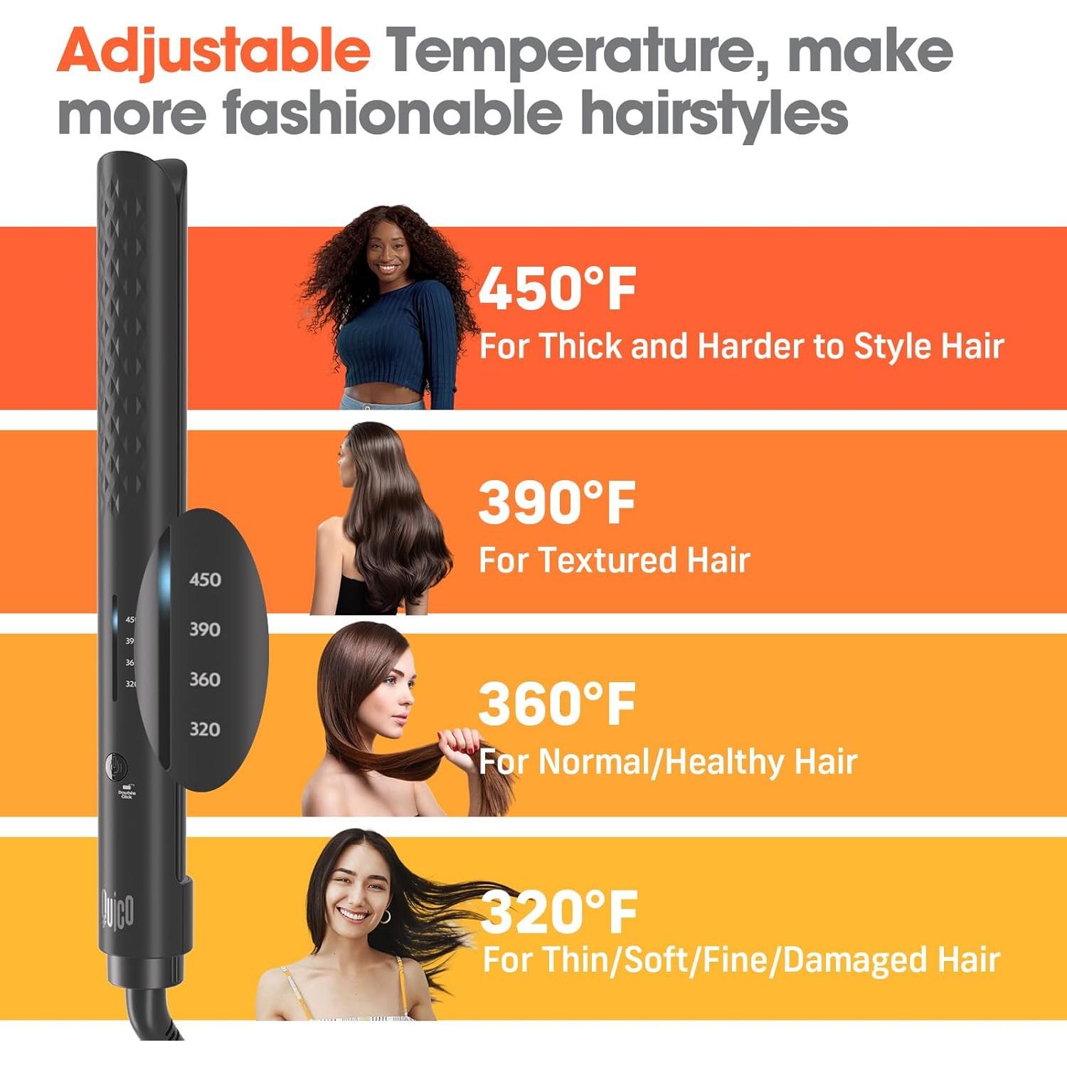 Plancha de Cabello Quico HC102 Negra, 160-232°C, 2 en 1