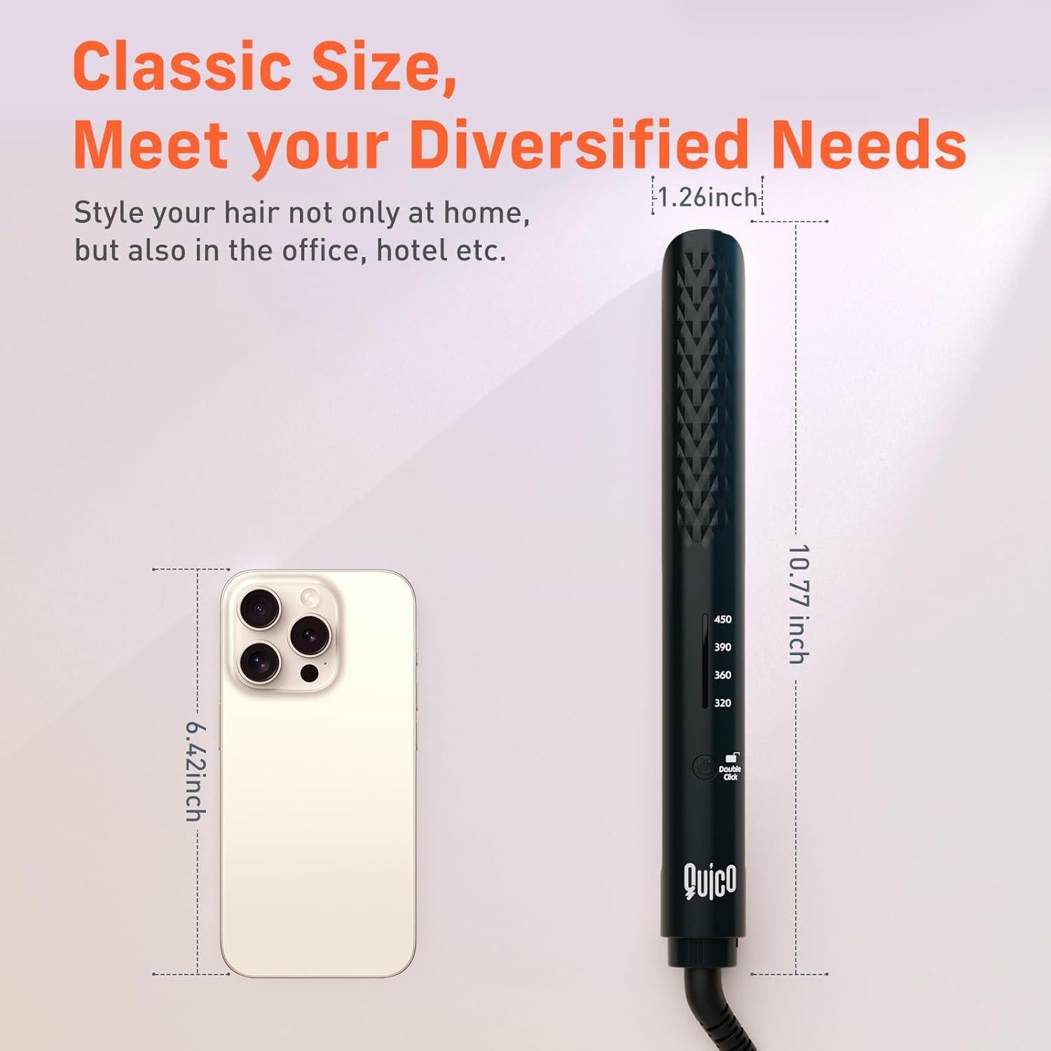 Plancha de Cabello Quico HC102 Negra, 160-232°C, 2 en 1