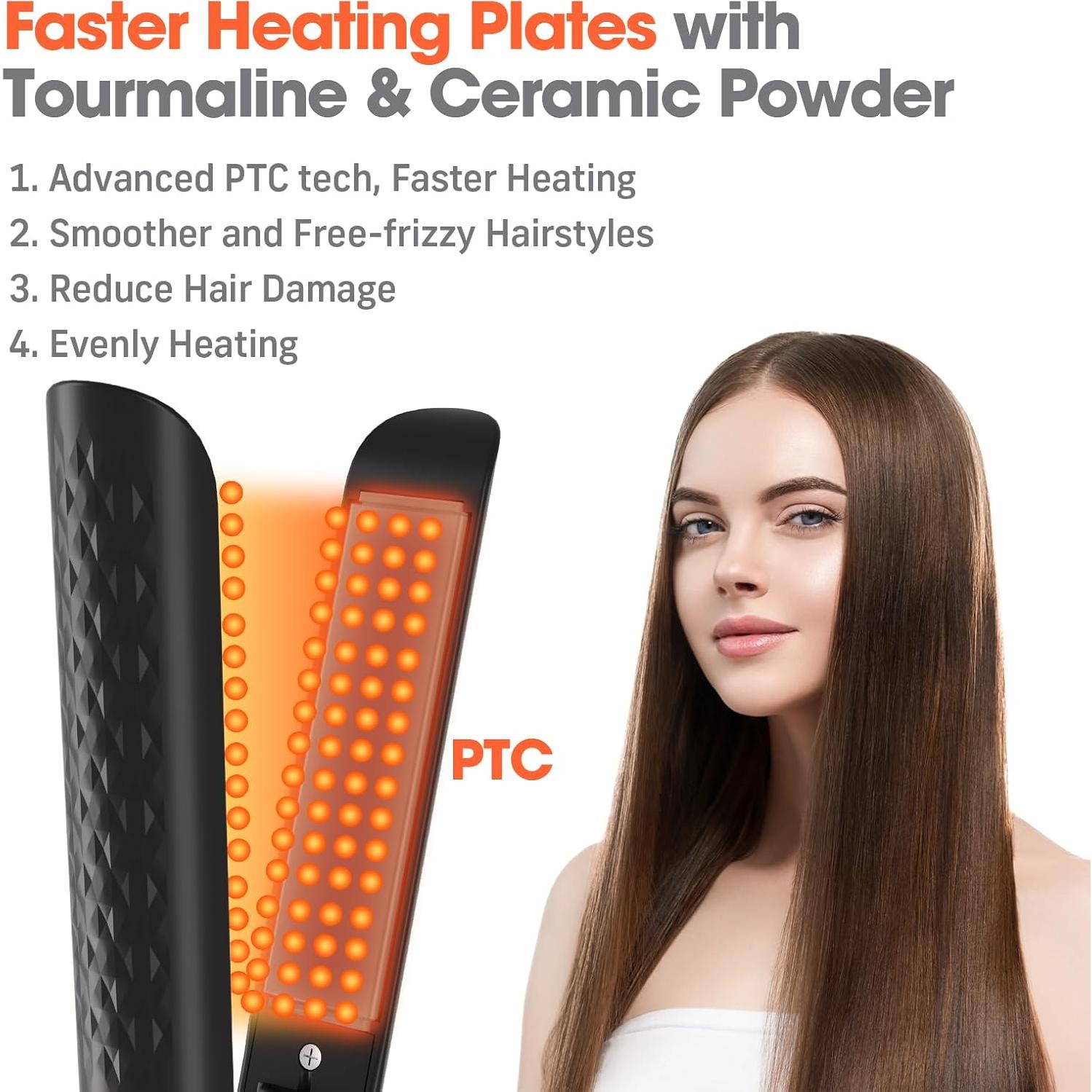 Plancha de Cabello Quico HC102 Negra, 160-232°C, 2 en 1