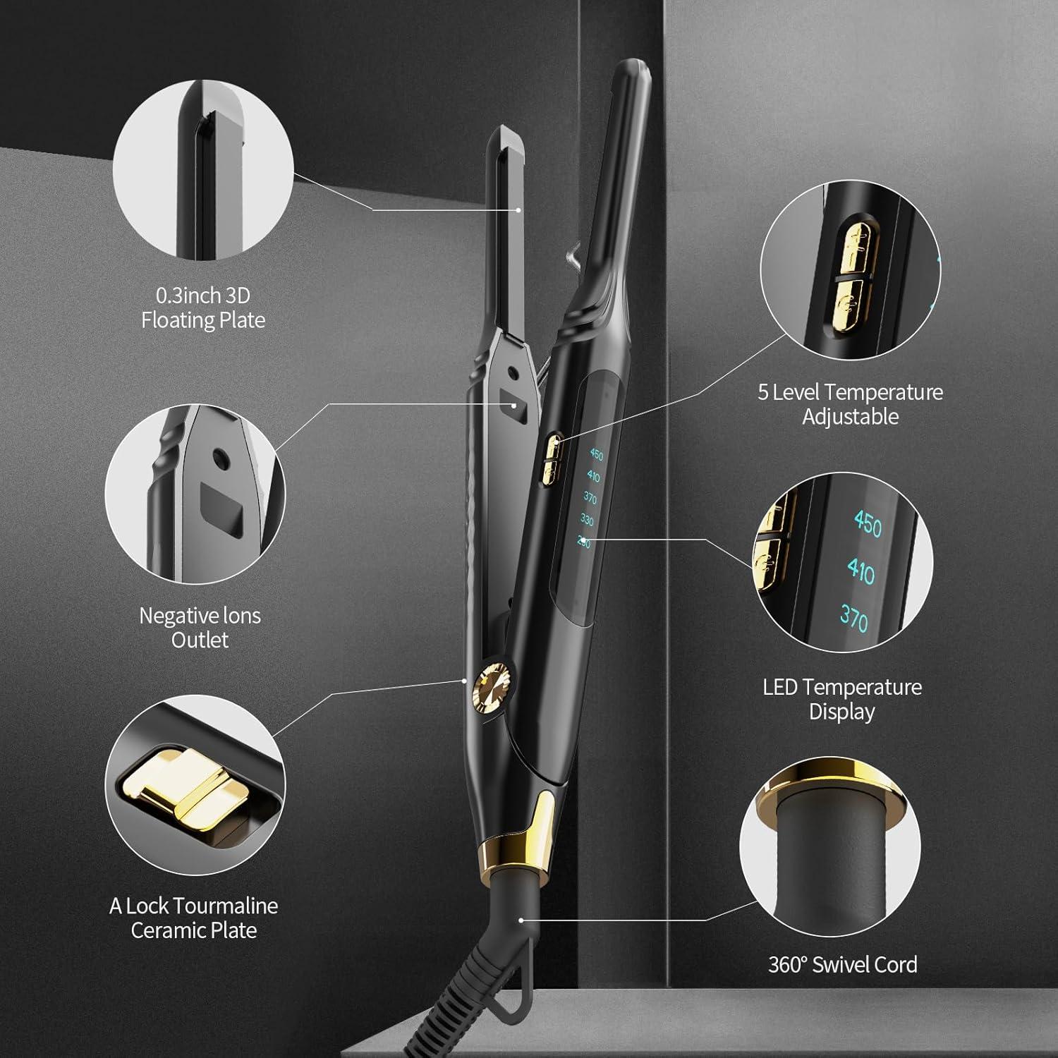 Plancha de cabello Ficzcfy 3/10'' mini alisador con temperatura ajustable