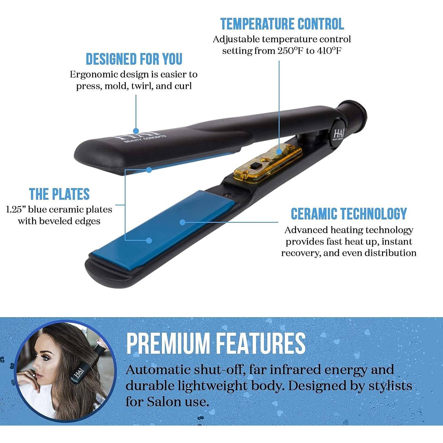 Plancha de Cerámica HAI C-001C Azul Clásico 2 en 1 con 5 Temperaturas