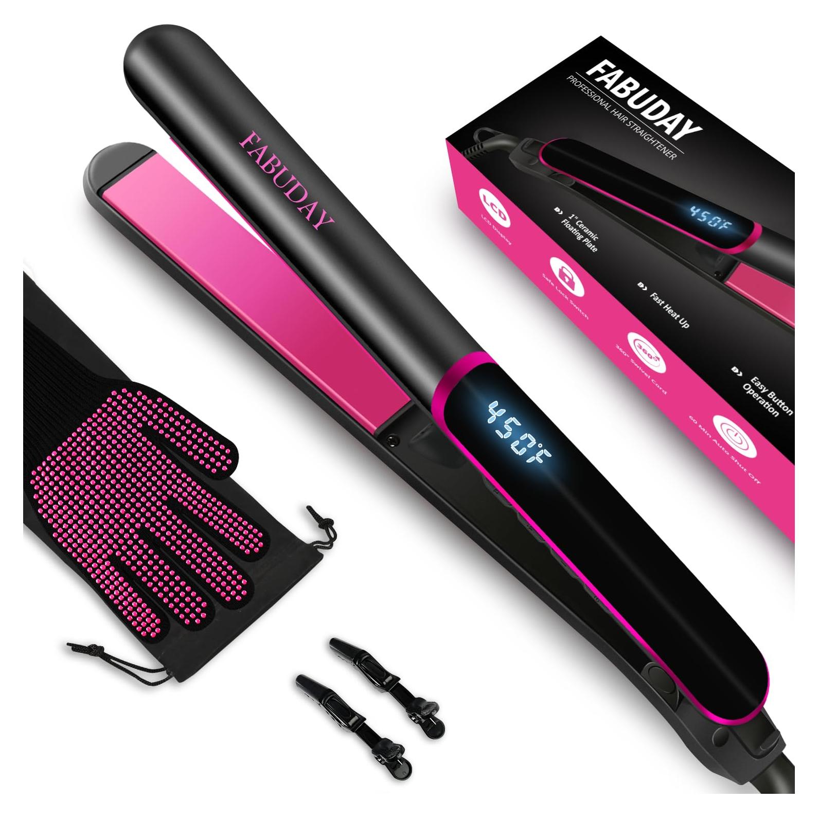 Plancha de Pelo Fabuday 1" - Voltaje Dual, 12 Temperaturas, Cerámica