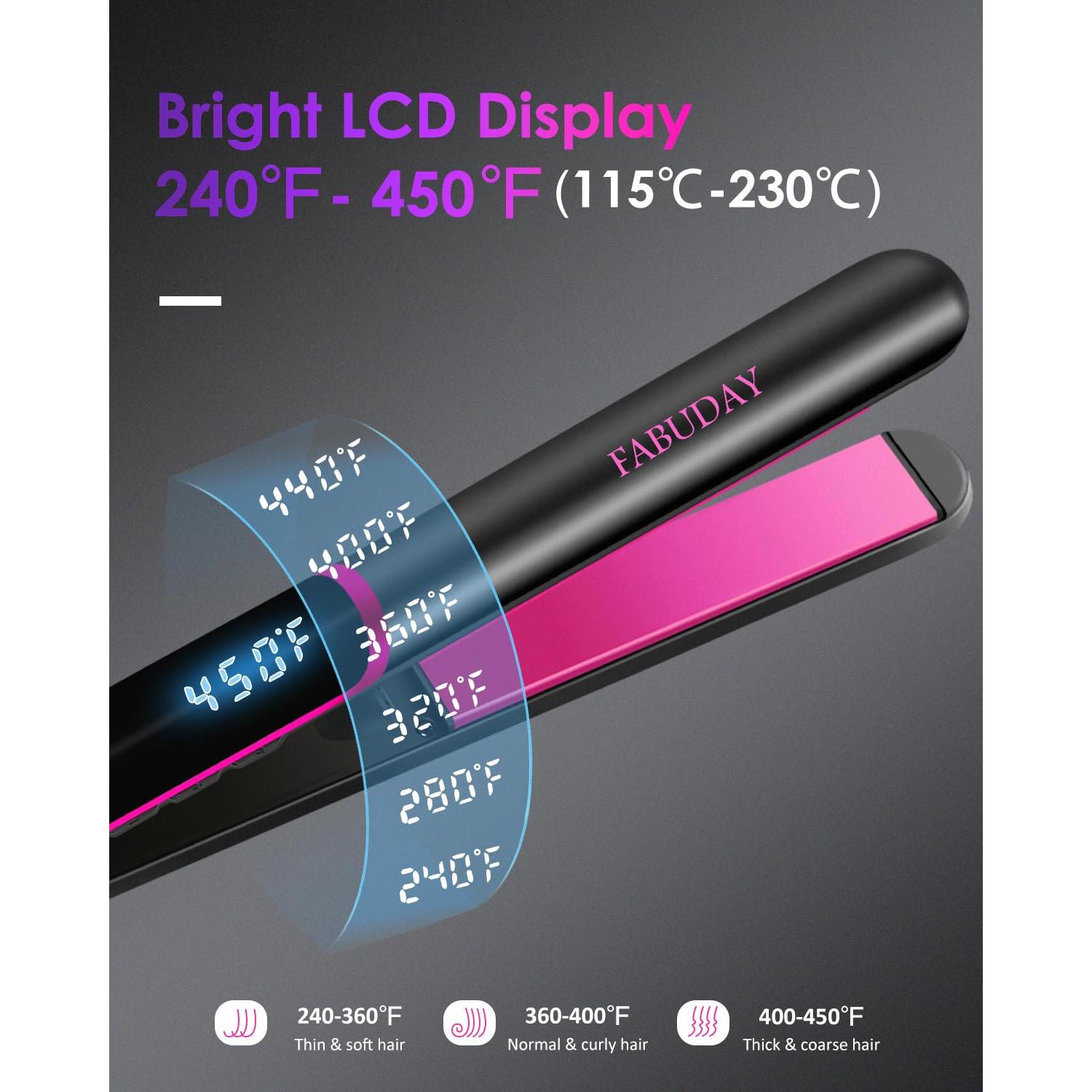 Plancha de Pelo Fabuday 1" - Voltaje Dual, 12 Temperaturas, Cerámica