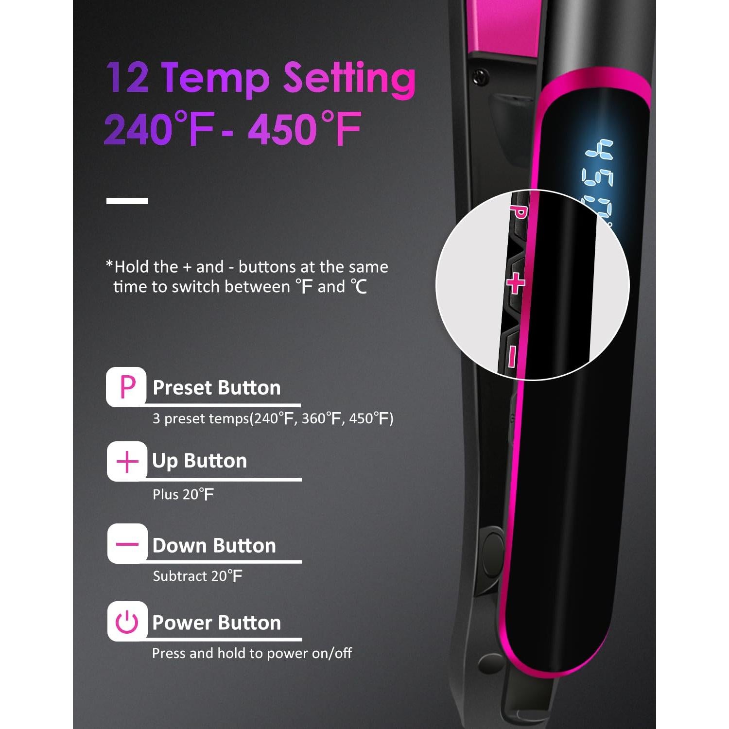 Plancha de Pelo Fabuday 1" - Voltaje Dual, 12 Temperaturas, Cerámica