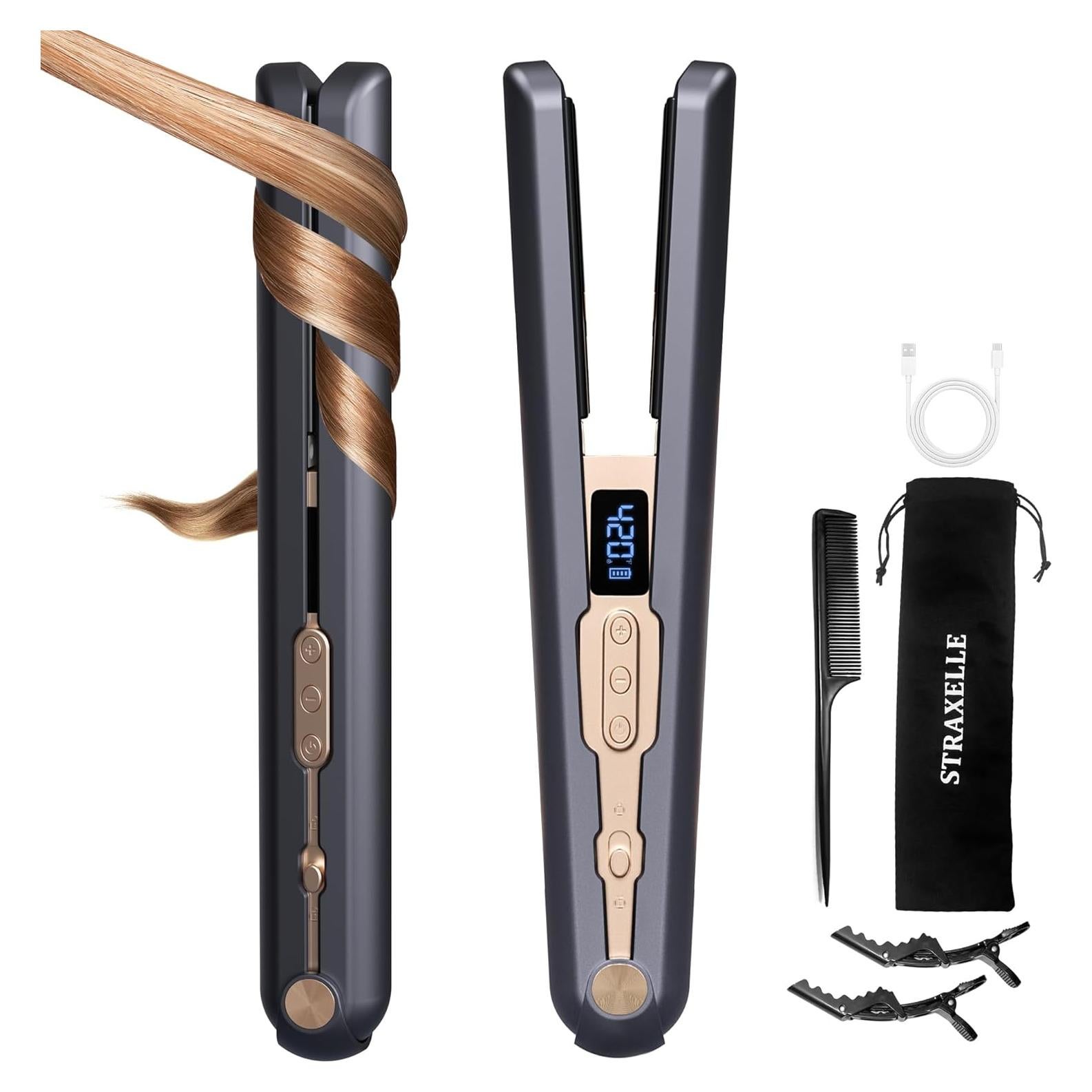 Alisador y Rizadora Inalámbrica Straxelle 2 en 1 350-420°F