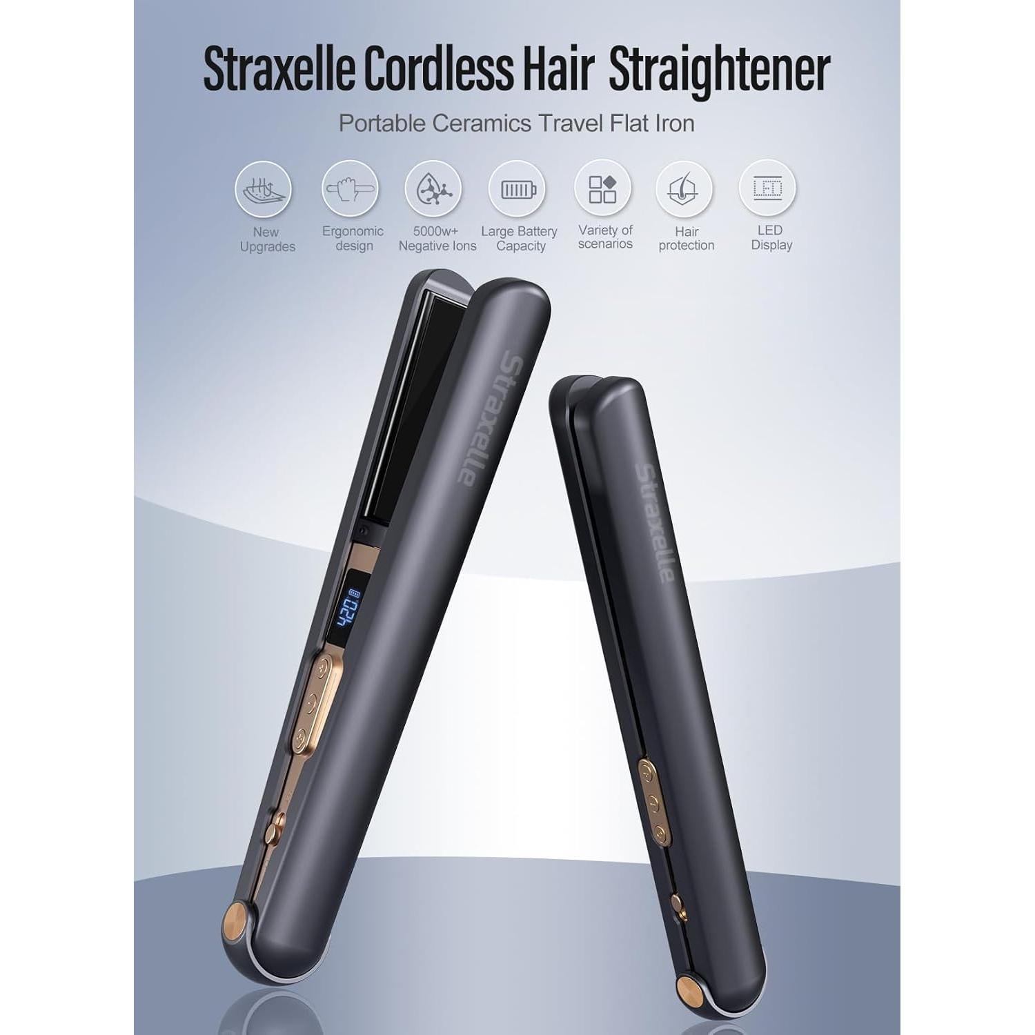 Alisador y Rizadora Inalámbrica Straxelle 2 en 1 350-420°F