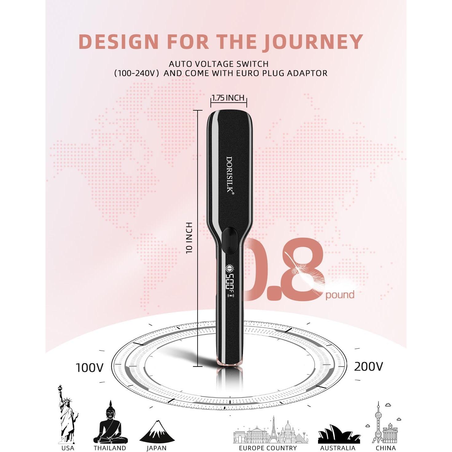 Plancha Profesional de Cabello DORISILK 500°F Cerámica 2 en 1