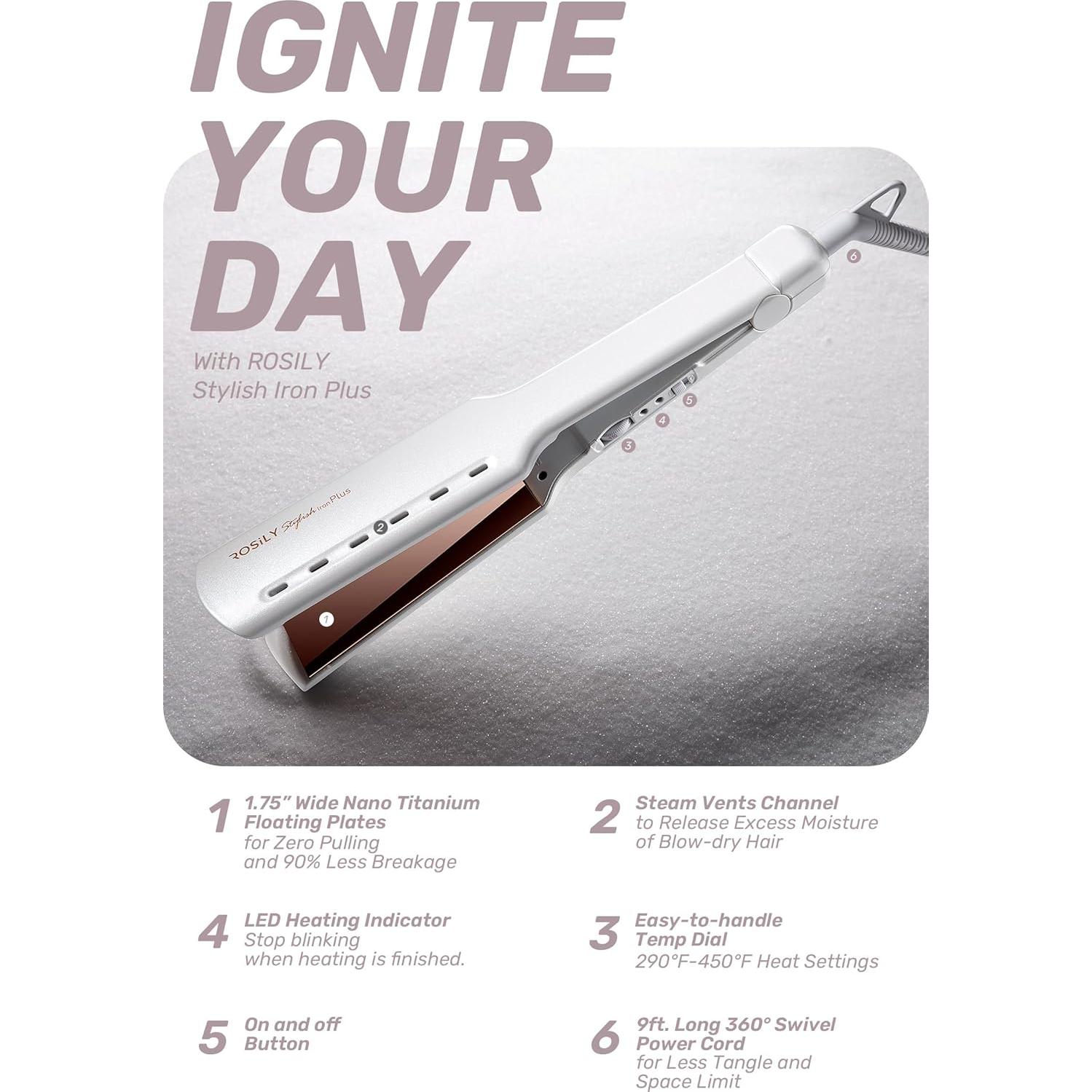 Plancha de Pelo ROSILY Titanio Nano 1.75" (4.45 cm) Ajustable