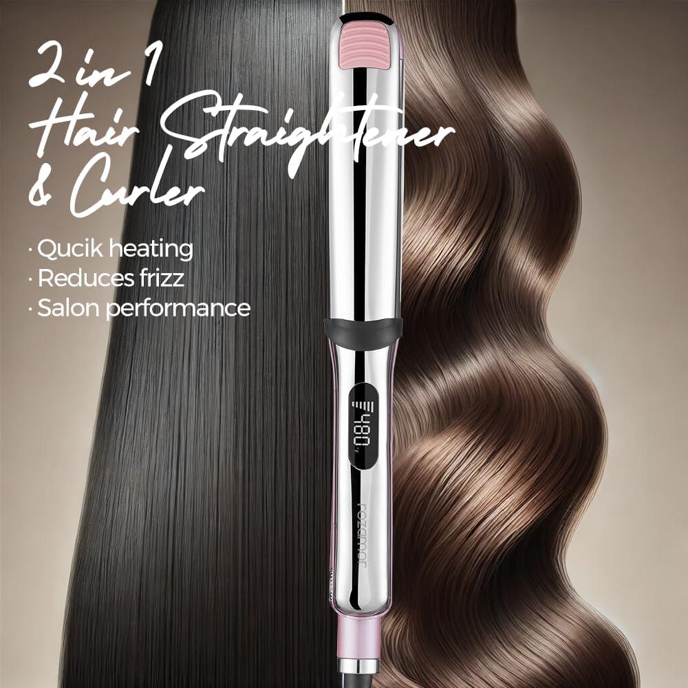 Plancha de Titanio Rozamor 2 en 1 Alisador y Rizador 10 Temperaturas