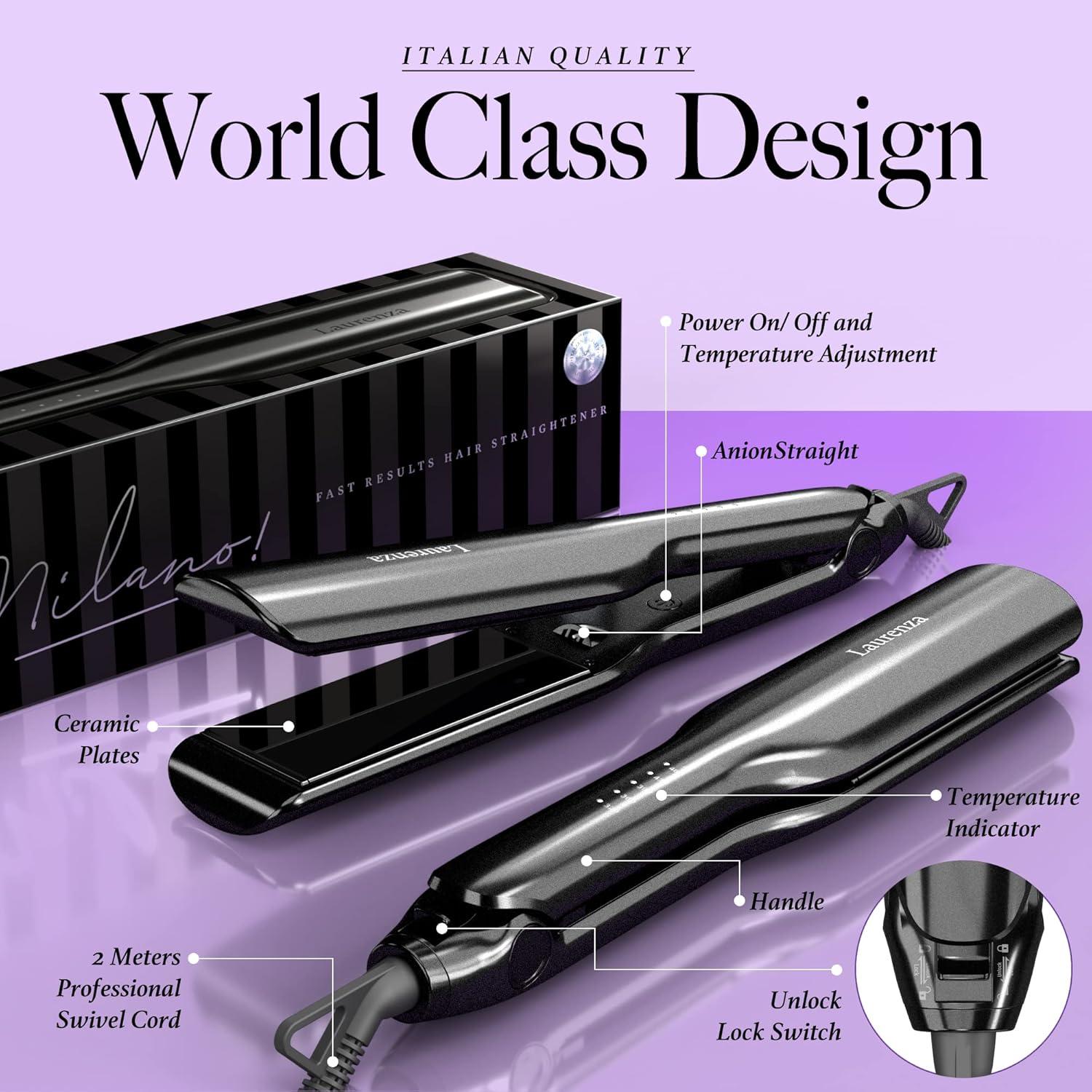 Plancha de Pelo 2 en 1 Milano Laurenza Cerámica 21.6 cm Negro