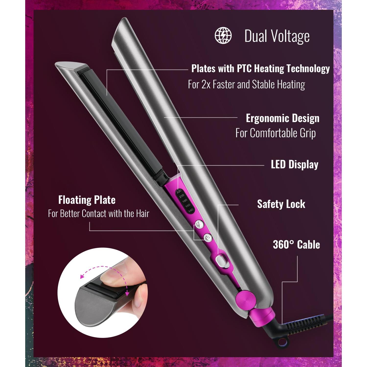 Plancha de Pelo Cerámica PRITECH TA-2340, 1 Pulgada, Temperatura Ajustable