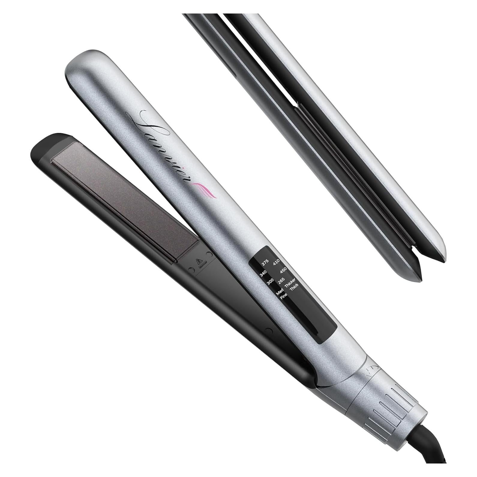 Plancha y Rizador 2 en 1 LANVIER, Cerámica Titanio, 10.4 cm