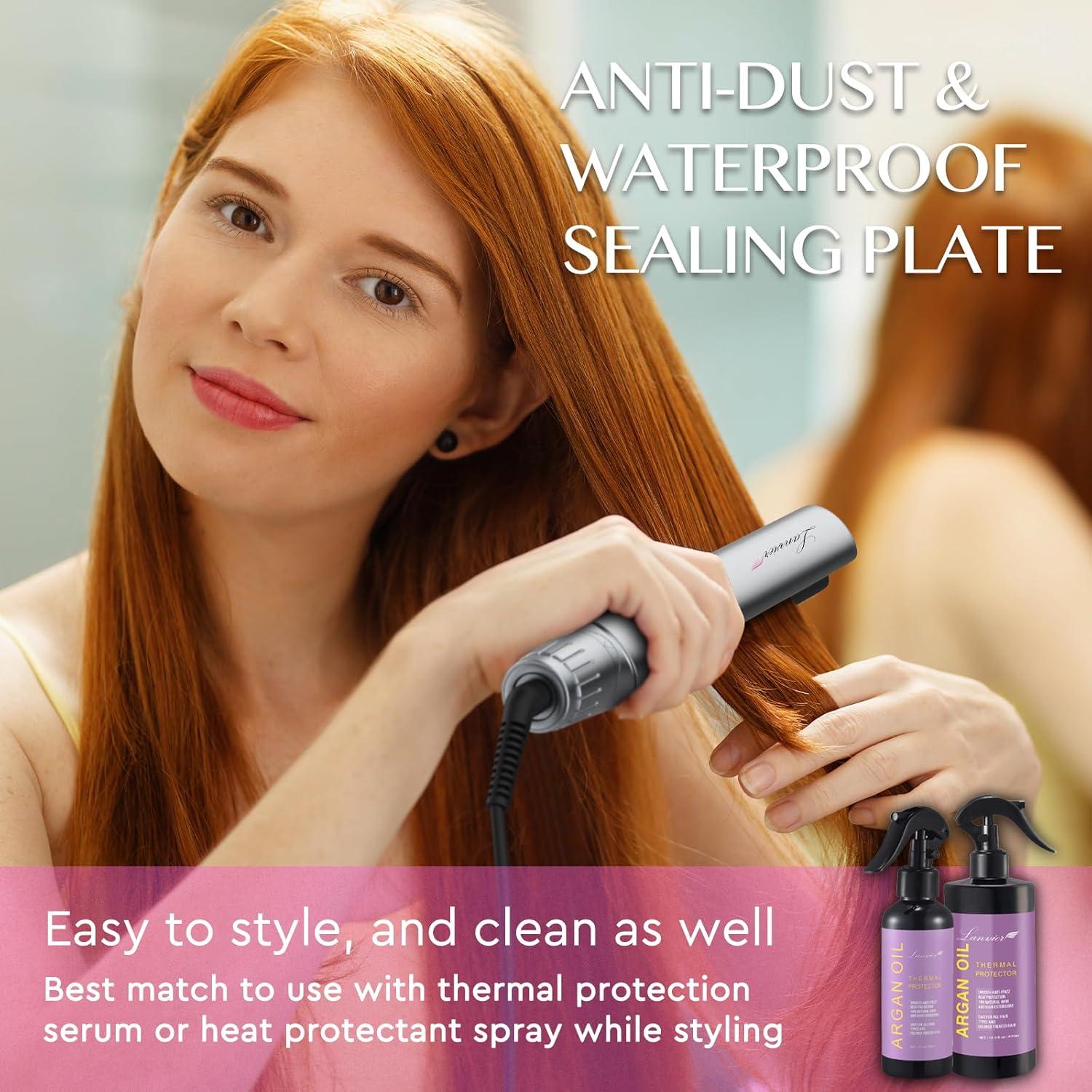 Plancha y Rizador 2 en 1 LANVIER, Cerámica Titanio, 10.4 cm