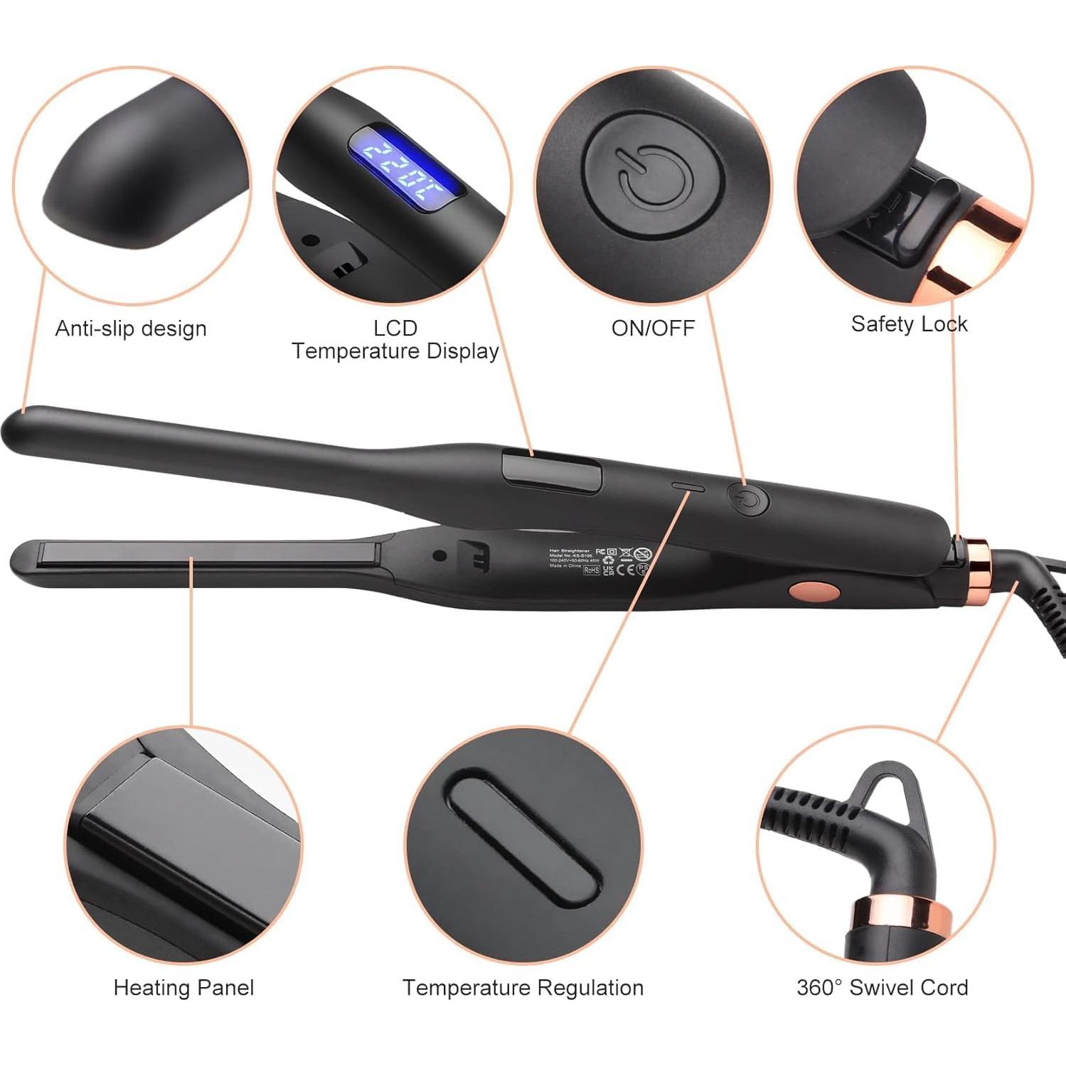 Plancha de Pelo Mini Cerámica JAETON 9mm 2 en 1 para Cabello Corto