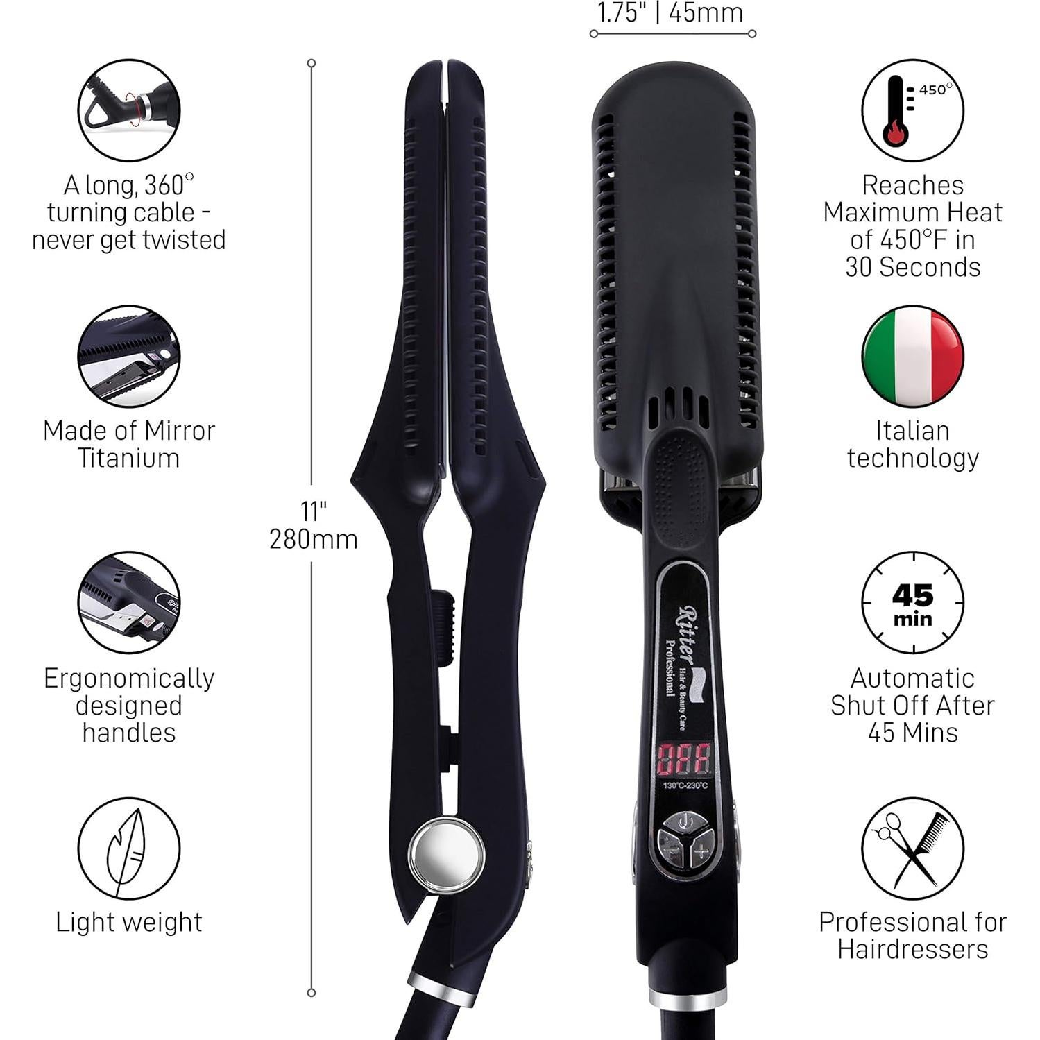 Plancha de Pelo Profesional Ritter XSZ-10 Titanio 1.75"