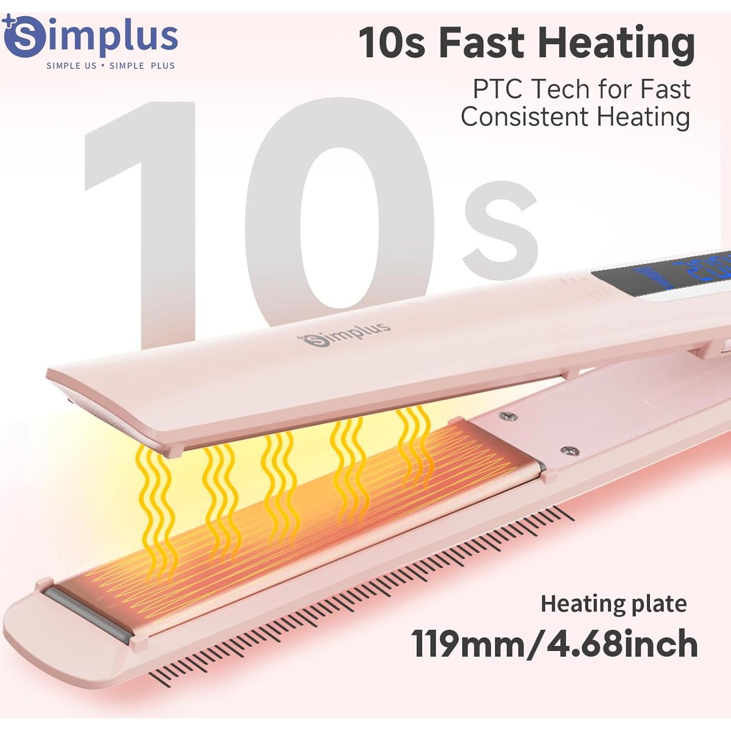 Plancha de Pelo SIMPLUS 2 en 1 Rosa 230°C Calentamiento Rápido